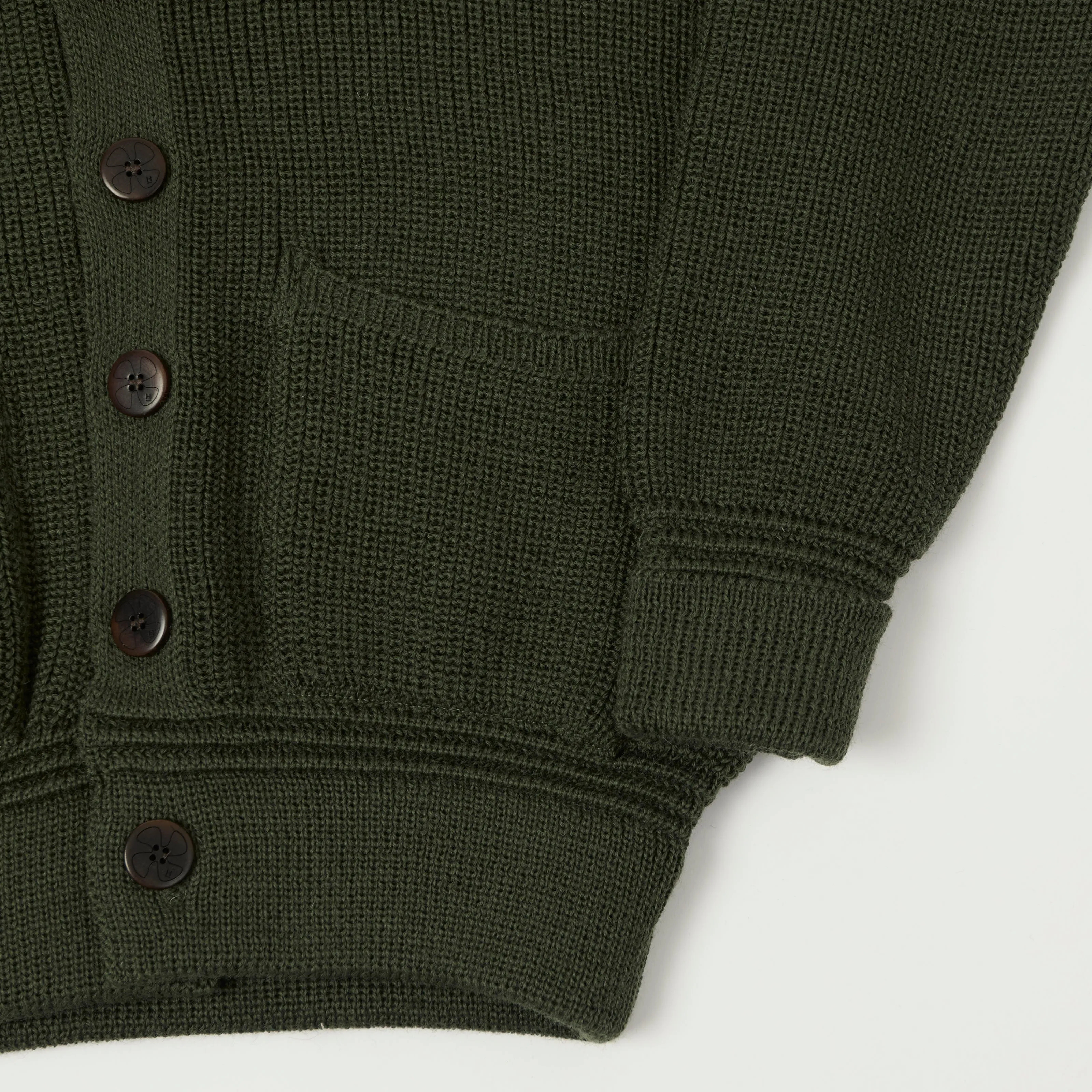 Heimat 'Eiger' Shawl Collar Cardigan - Military Green sold by Son of a Stag product image thumbnail 3
