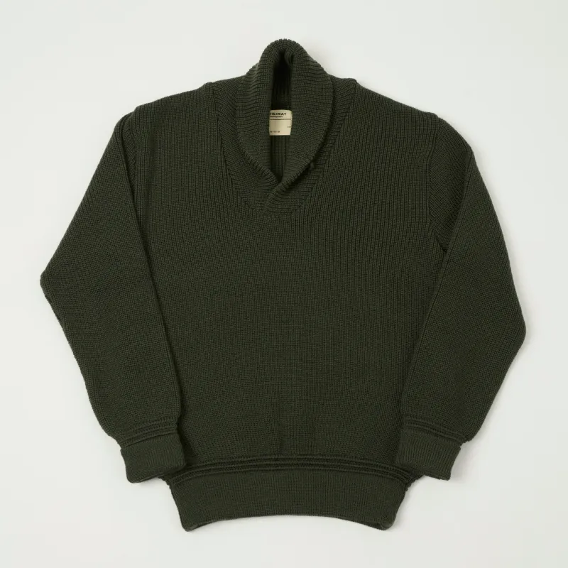 Heimat 'Eiger' Shawl Collar Pullover - Military Green sold by Son of a Stag