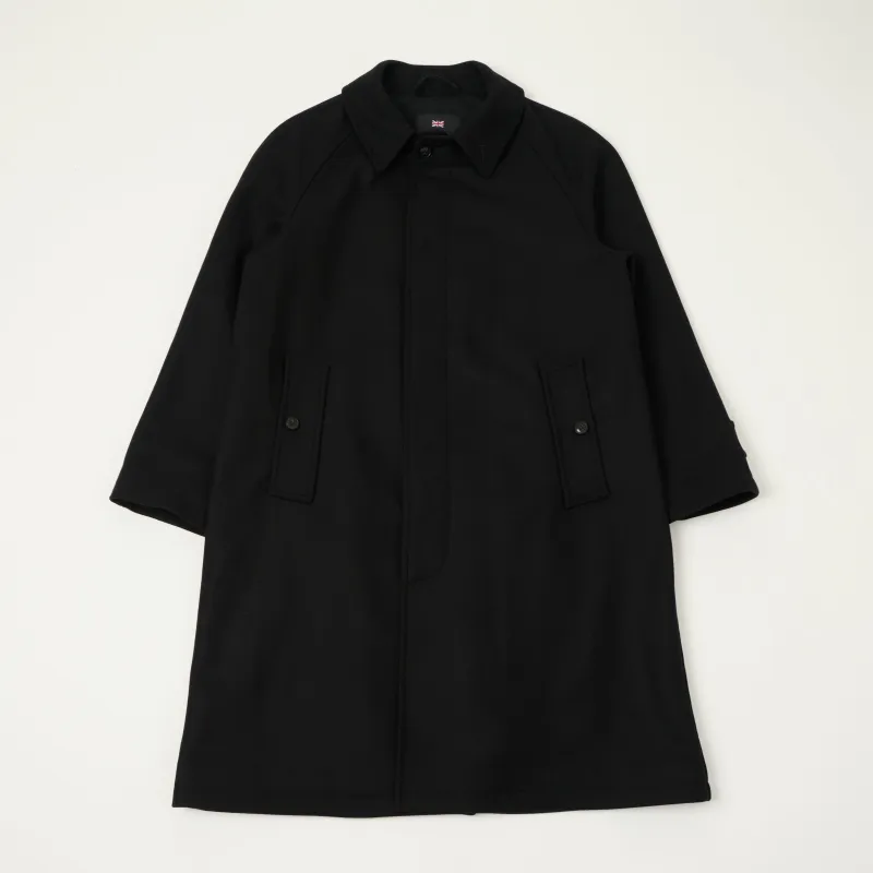 Gloverall 'Hynes' Raglan Sleeve Balmacaan Coat - Black sold by Son of a Stag
