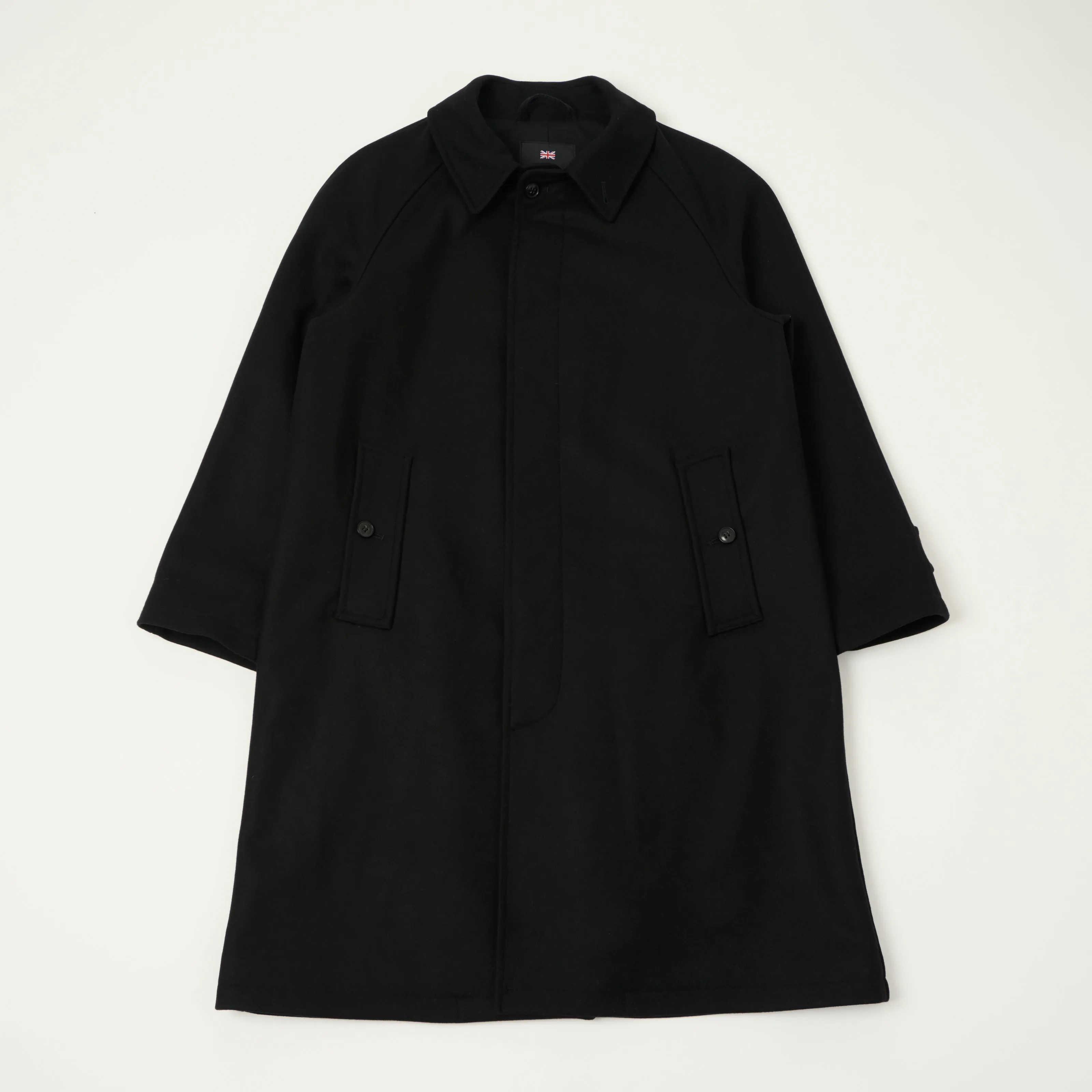 Gloverall 'Hynes' Raglan Sleeve Balmacaan Coat - Black sold by Son of a Stag