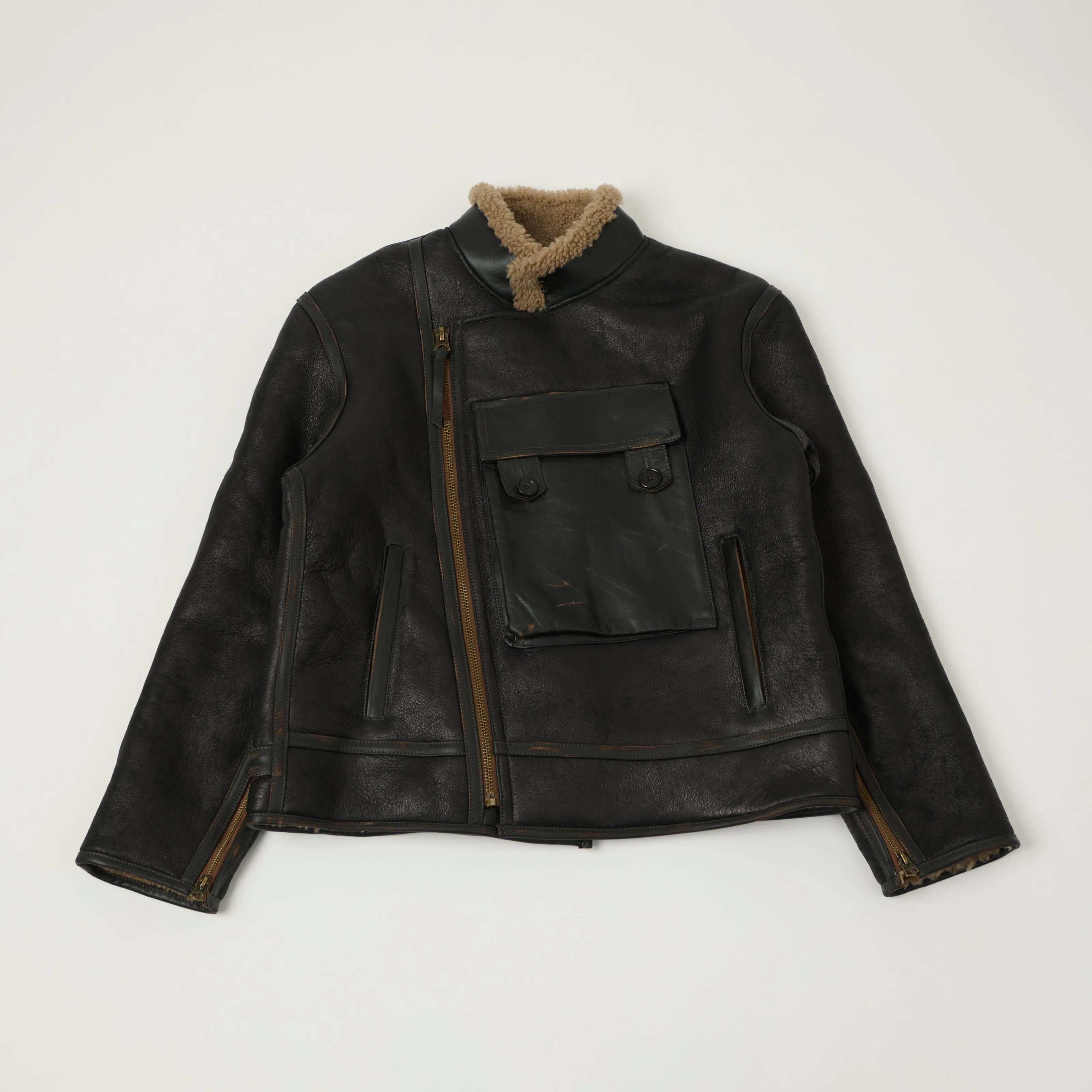 Shangri-La Heritage Swedish Motorcycle Shearling Jacket - Vintage Black sold by Son of a Stag