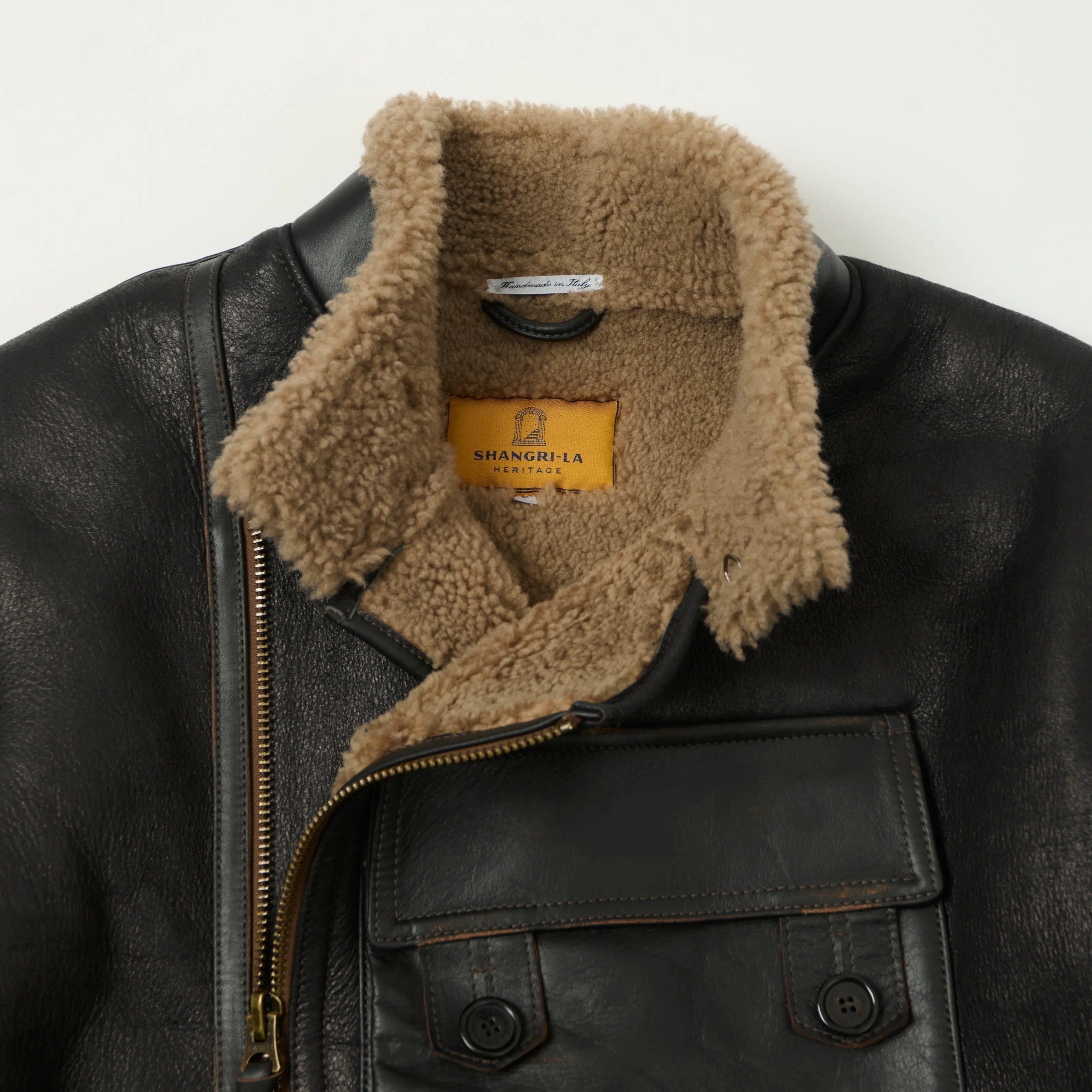 Shangri-La Heritage Swedish Motorcycle Shearling Jacket - Vintage Black sold by Son of a Stag product image thumbnail 2