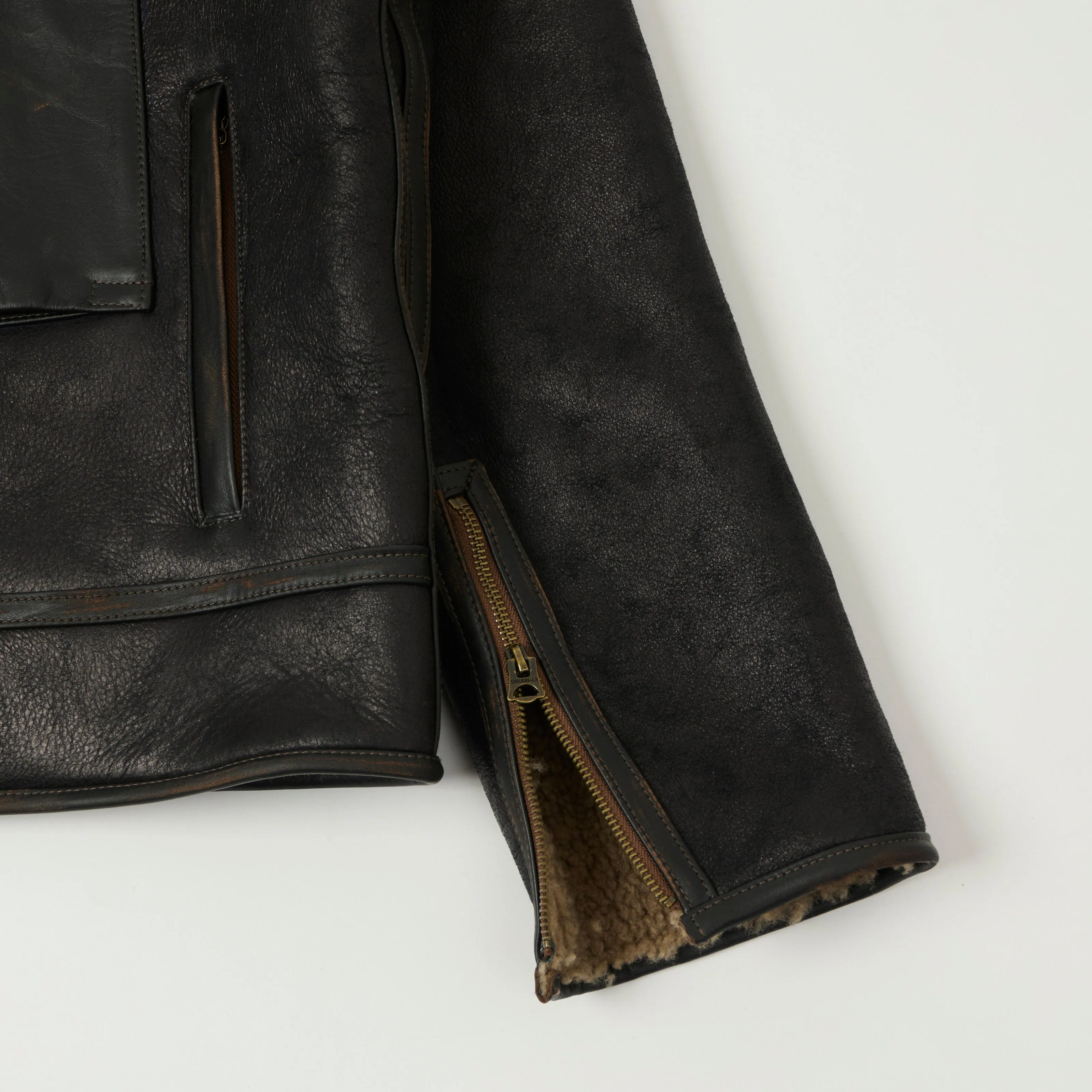 Shangri-La Heritage Swedish Motorcycle Shearling Jacket - Vintage Black sold by Son of a Stag product image thumbnail 3