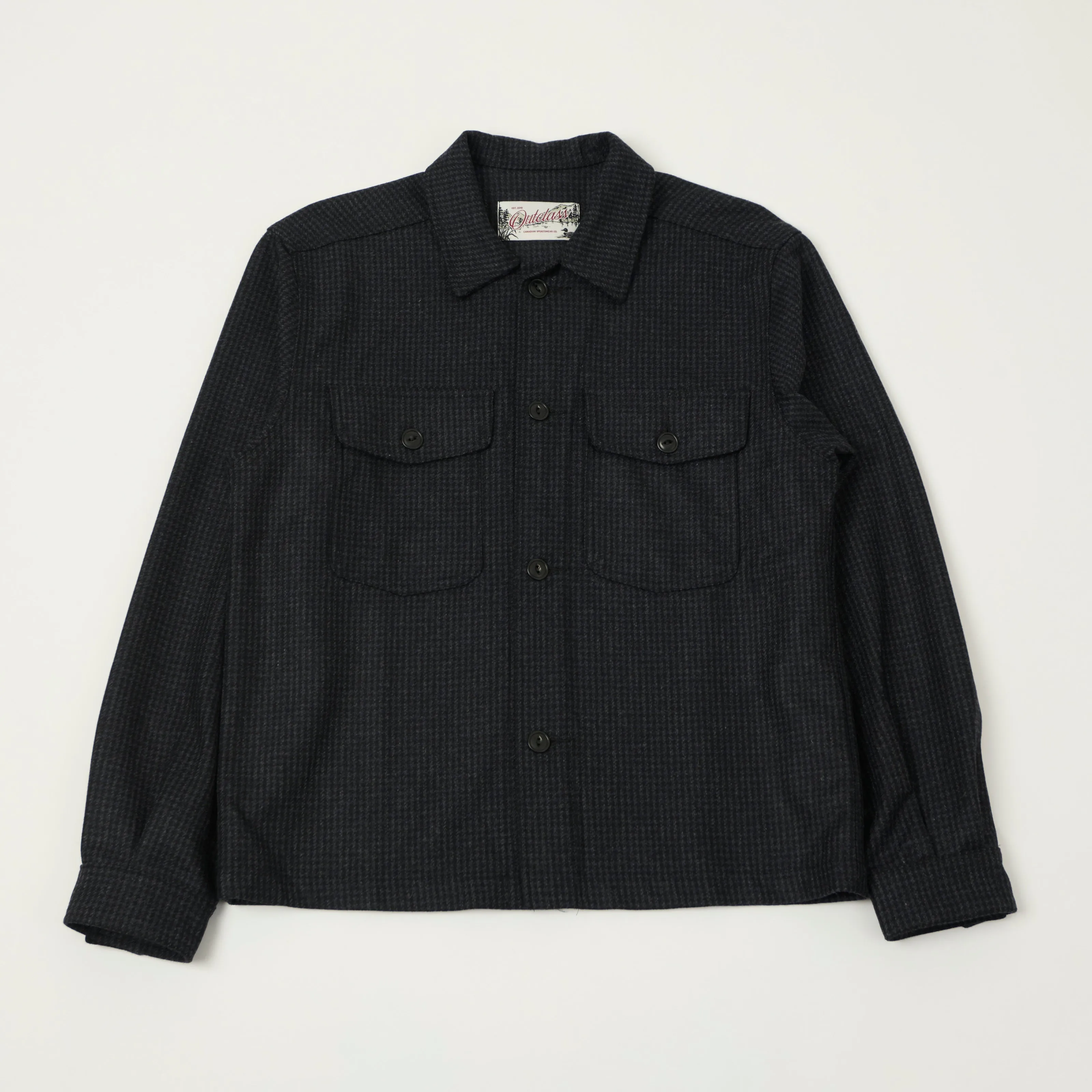 Outclass Wool Camp Shirt - Charcoal Houndstooth sold by Son of a Stag