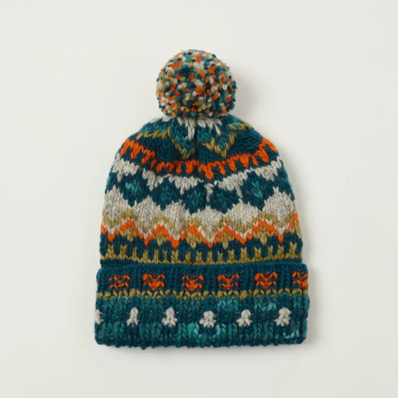 Chamula Double Cuff Beanie 'Fair Isle #3' - Dark Indigo made by Chamula