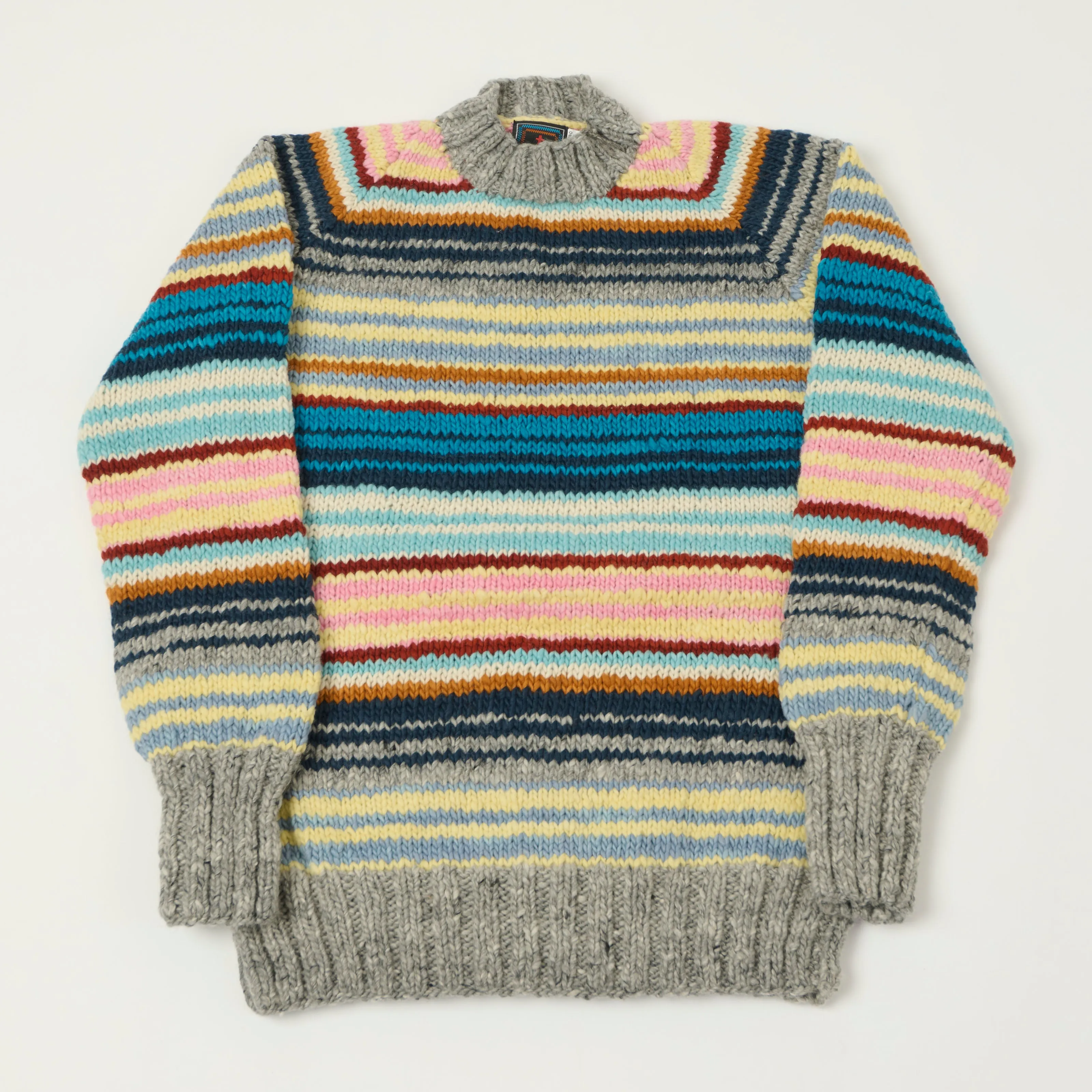 Chamula Merino Wool Multi Stripe Jumper - Pearl Grey sold by Son of a Stag