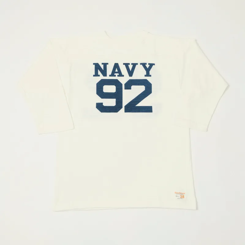 Warehouse & Co 4063 'Navy 92' 3/4 Sleeve Football T-Shirt - Off White sold by Son of a Stag