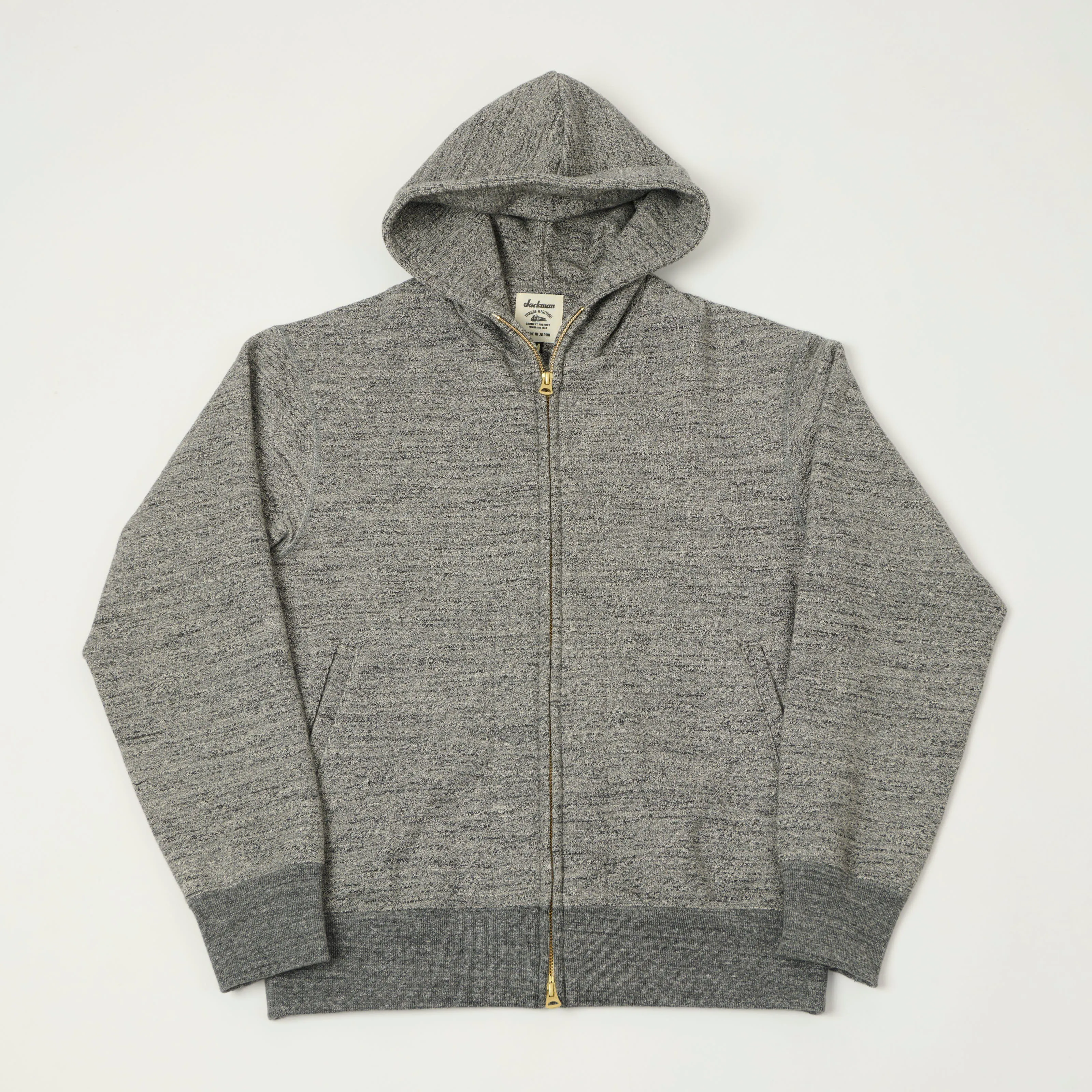 Jackman GG Zip Through Hoodie - Heather Charcoal sold by Son of a Stag