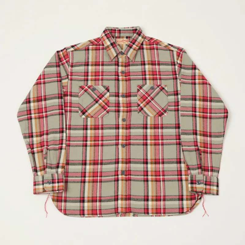 Sugar Cane Large Check Work Shirt - Grey/Red sold by Son of a Stag