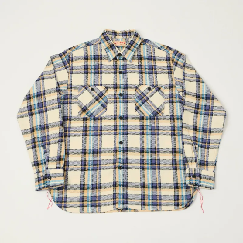 Sugar Cane Large Check Work Shirt - Off White/Blue made by Sugar Cane