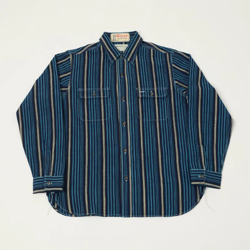 Sugar Cane Indigo Stripe Work Shirt - Navy made by Sugar Cane