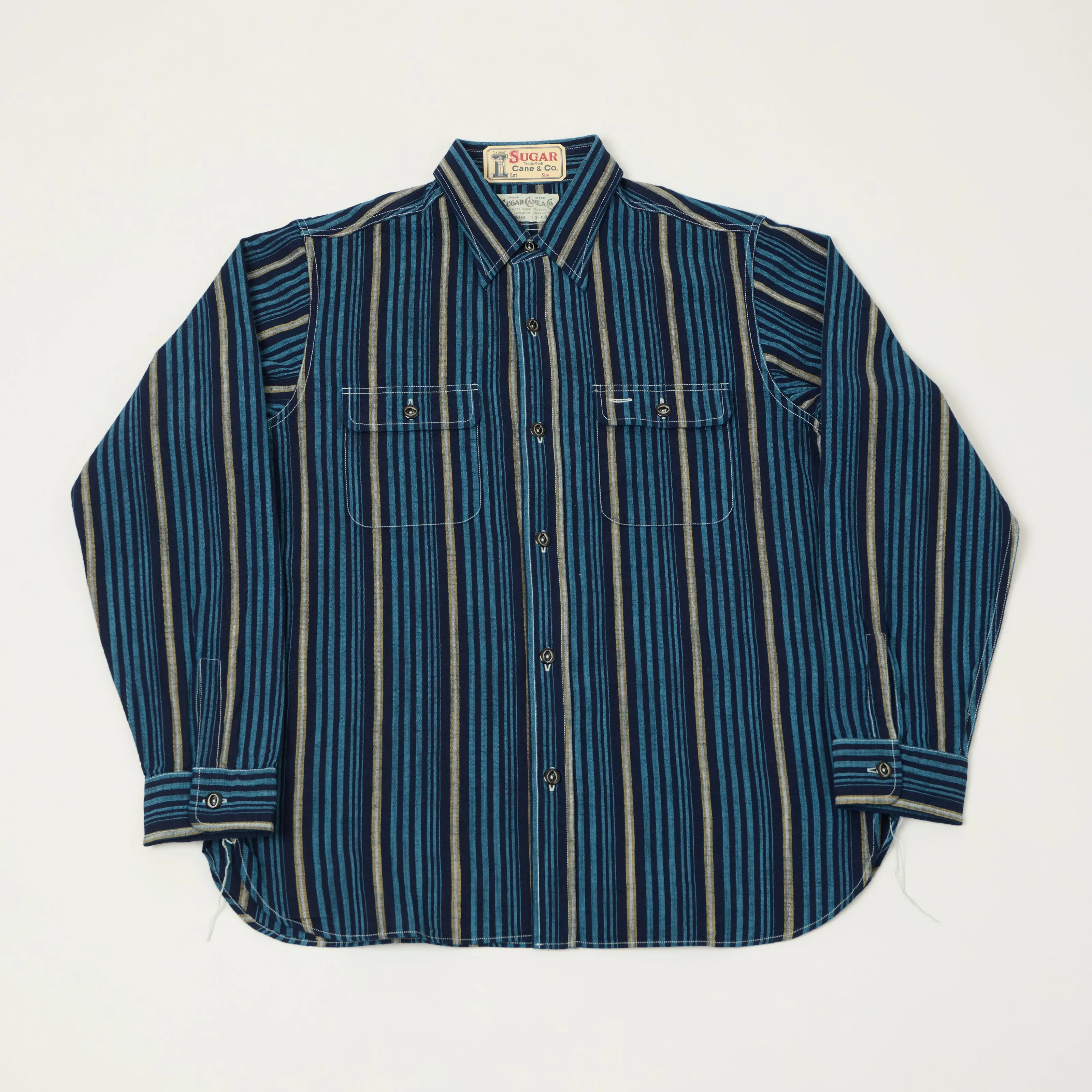 Sugar Cane Indigo Stripe Work Shirt - Navy sold by Son of a Stag