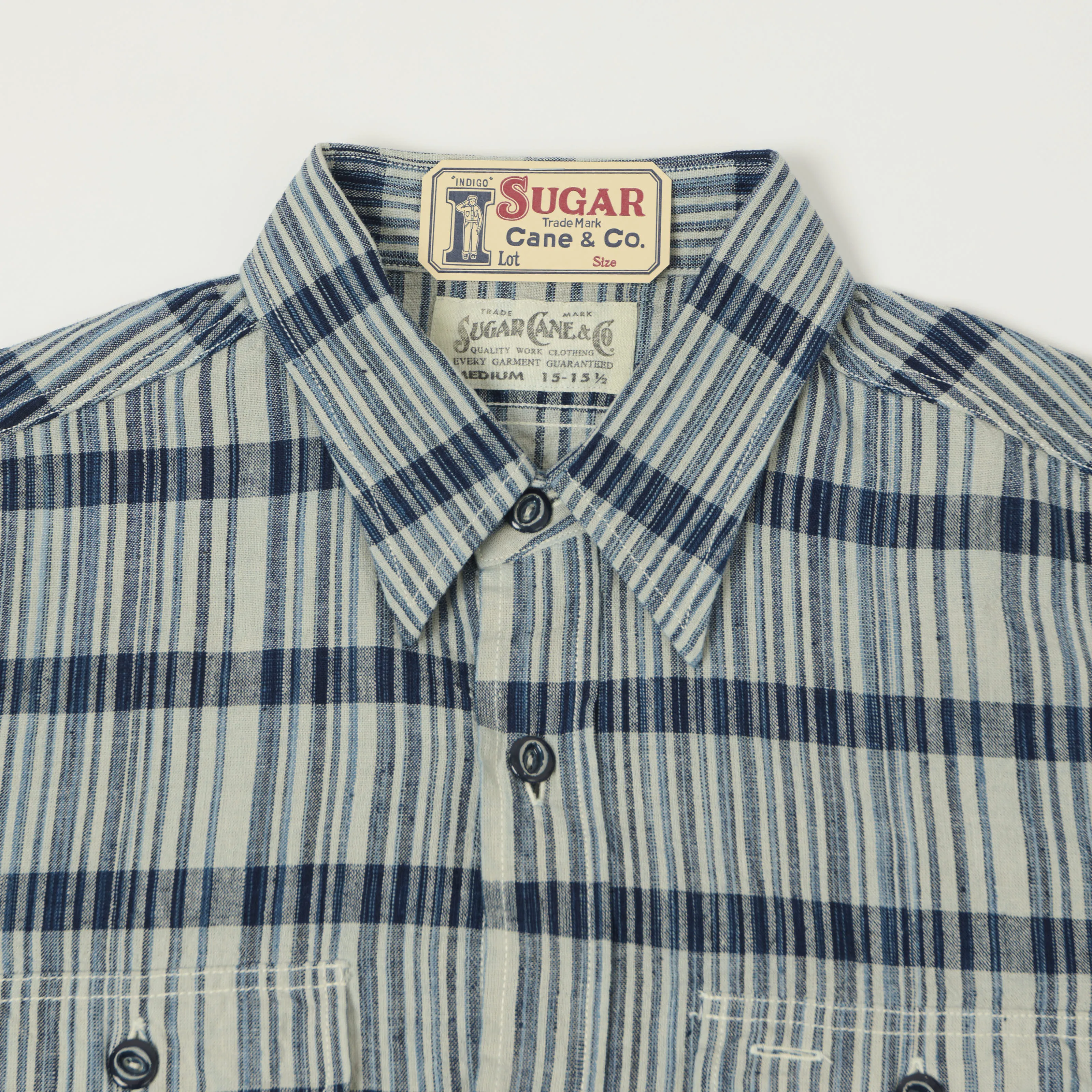 Sugar Cane Indigo Check Work Shirt - White sold by Son of a Stag product image thumbnail 2