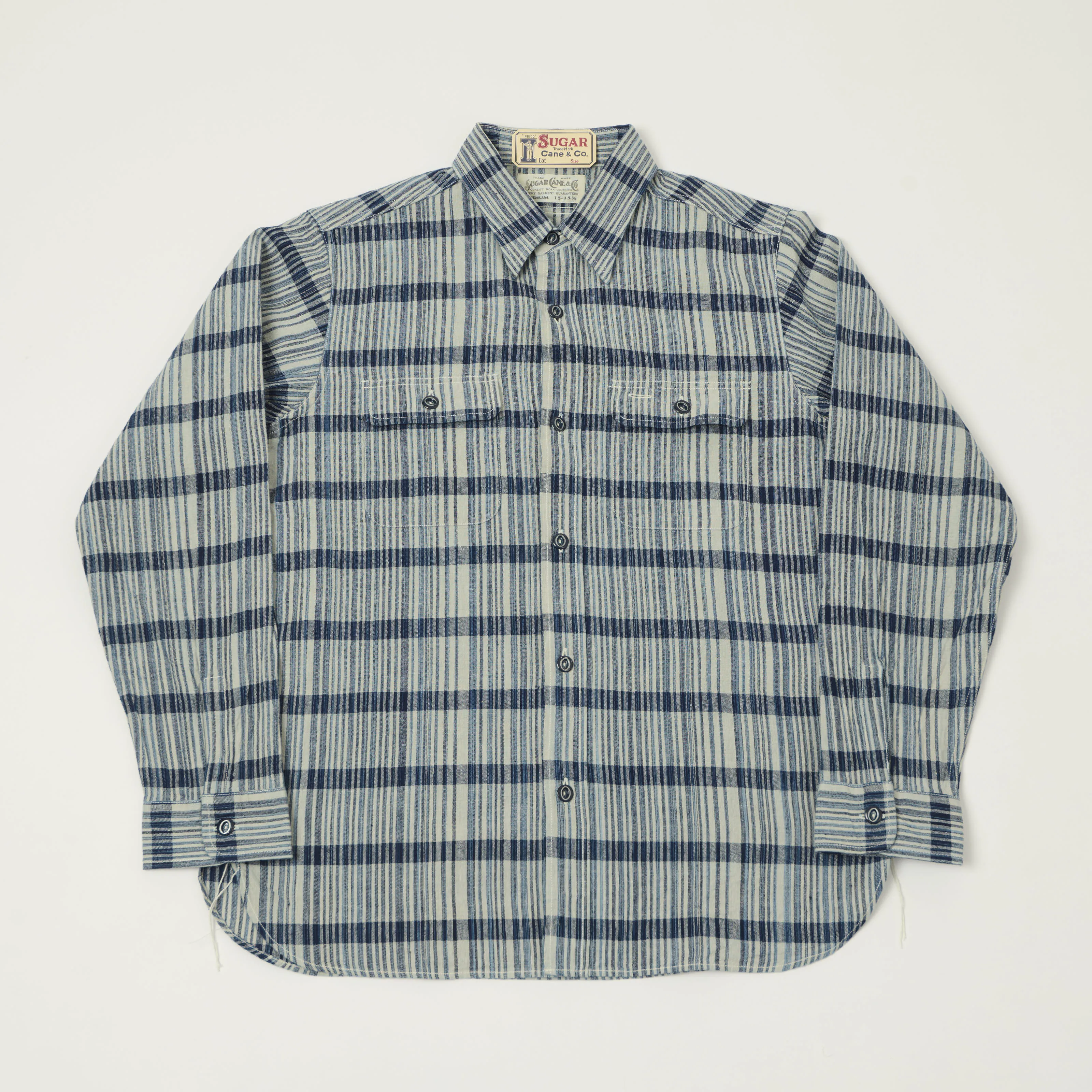 Sugar Cane Indigo Check Work Shirt - White sold by Son of a Stag