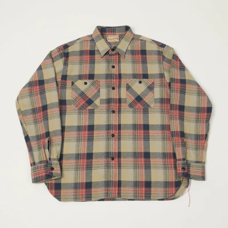 Sugar Cane 1970s Twill Check Work Shirt - Beige sold by Son of a Stag