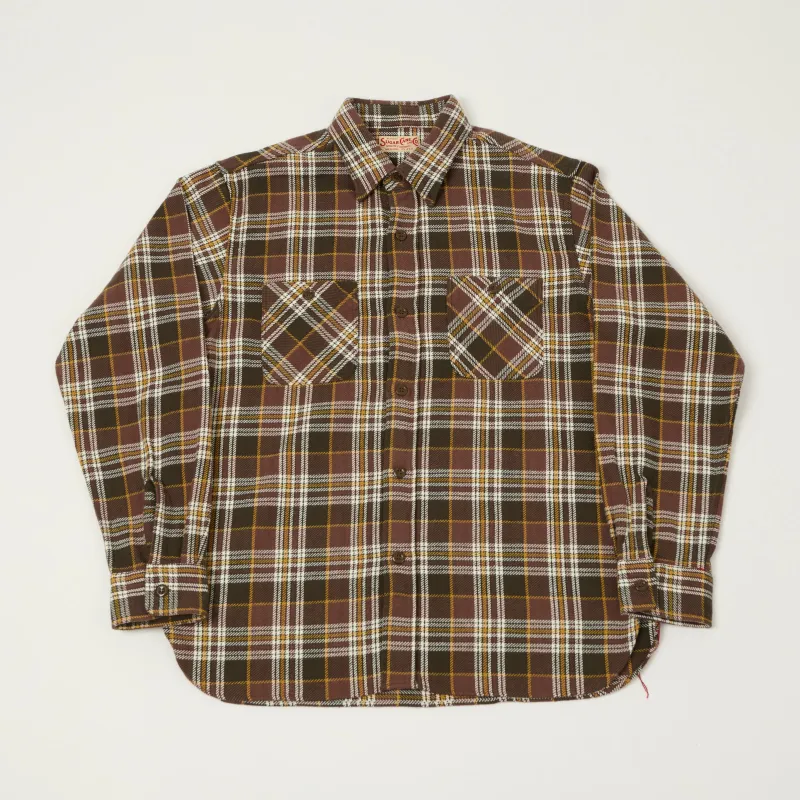 Sugar Cane Twill Check Work Shirt - Brown made by Sugar Cane