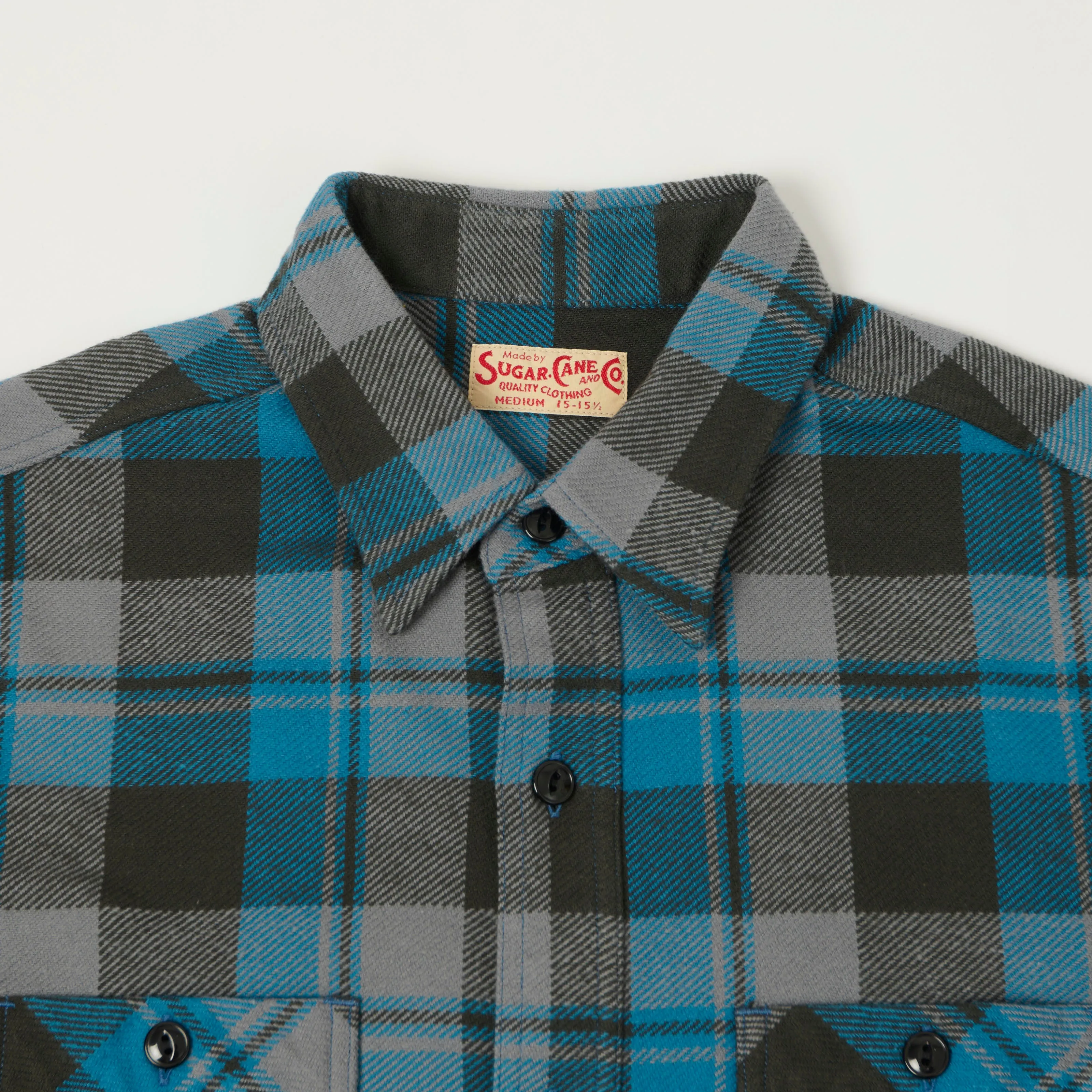 Sugar Cane 1960s Twill Check Work Shirt - Blue/Grey sold by Son of a Stag product image thumbnail 2