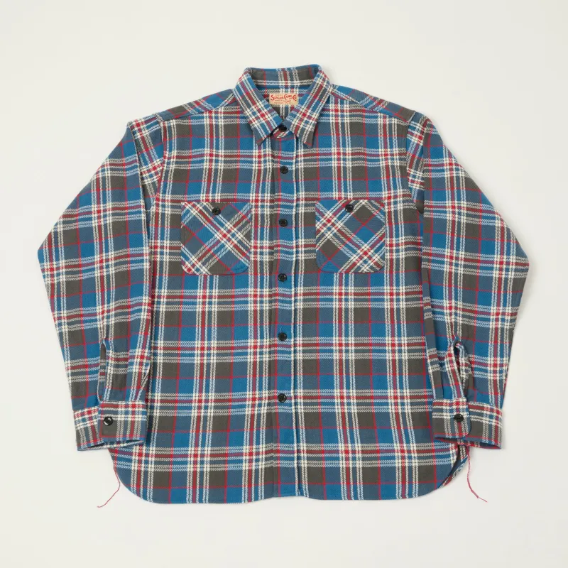 Sugar Cane Twill Check Work Shirt - Blue made by Sugar Cane