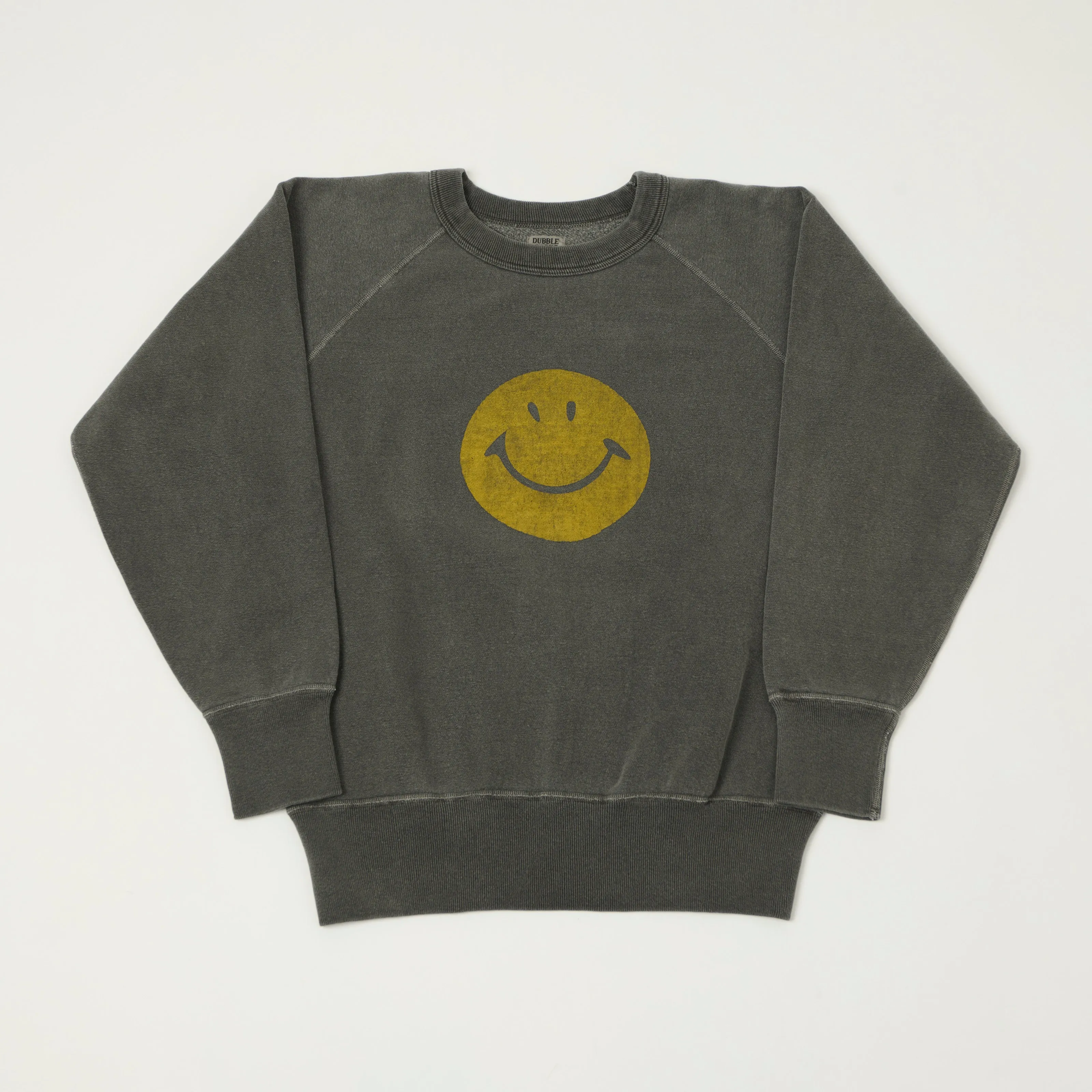 Dubbleworks 'Smile' Pigment Dye Raglan Sweatshirt - Sumikuro sold by Son of a Stag