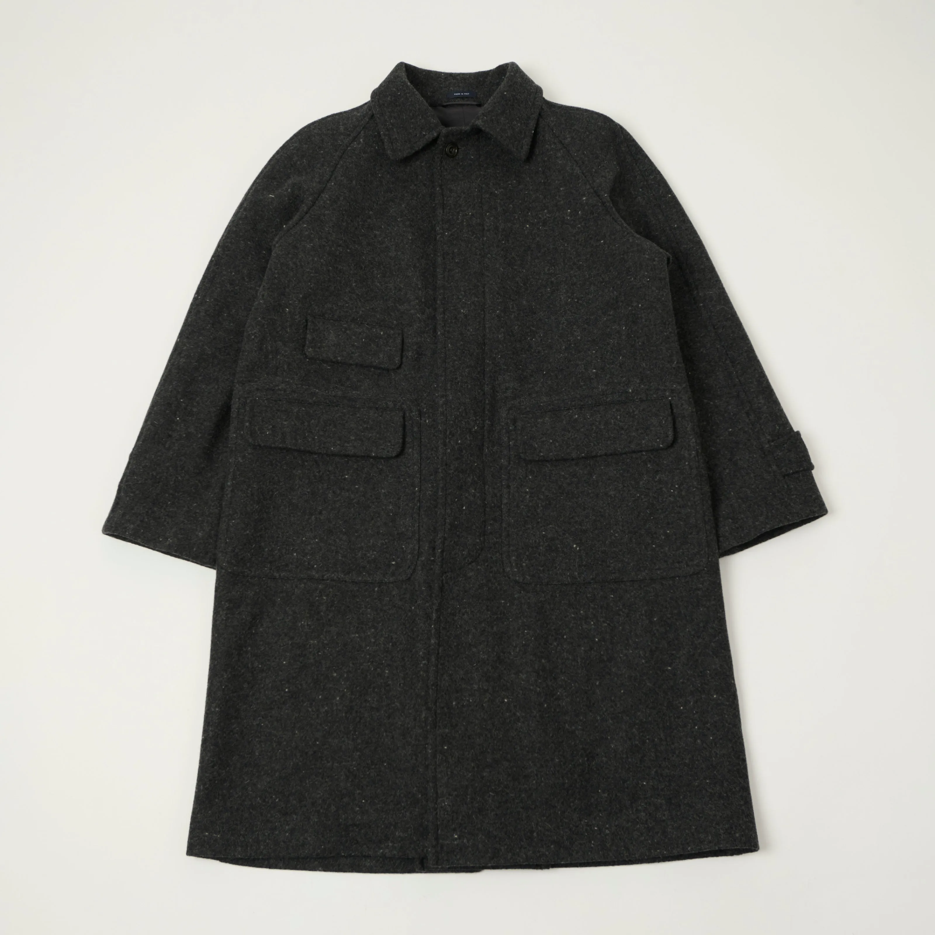 Drake's Raglan Sleeve Balmacaan Overcoat - Grey Fleck sold by Son of a Stag
