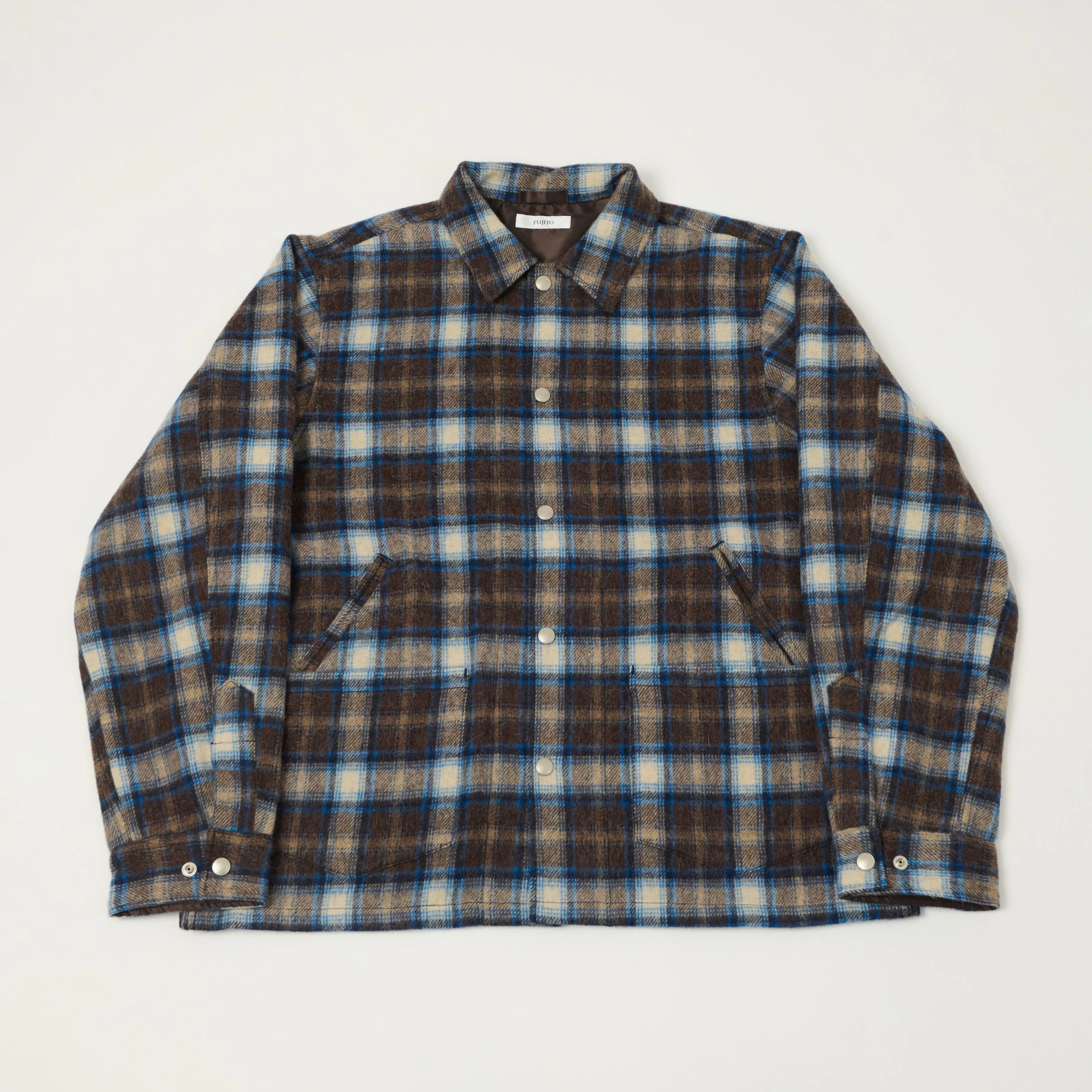 Fujito Brushed Wool Plaid 'CPO' Jacket - Blue sold by Son of a Stag