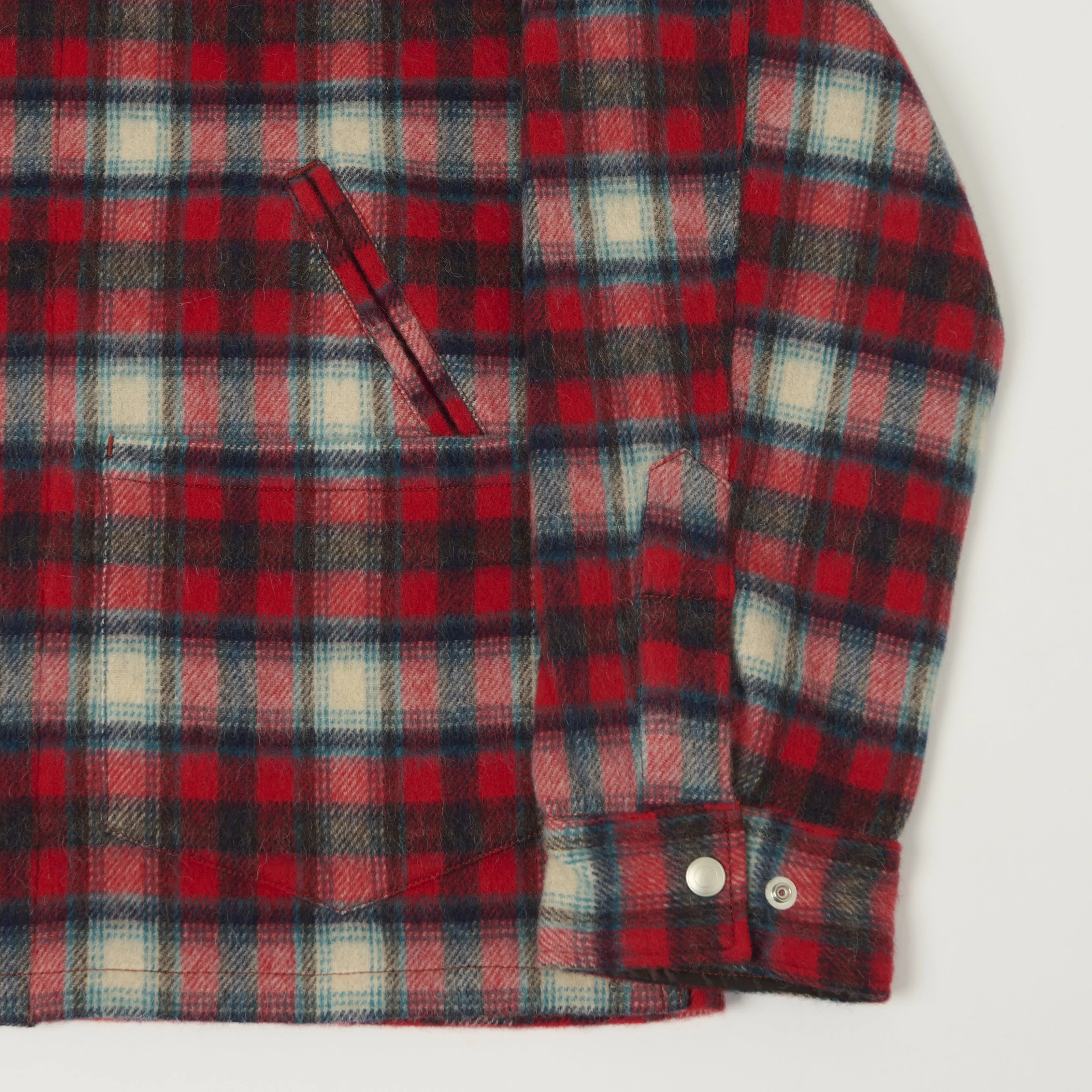 Fujito Brushed Wool Plaid 'CPO' Jacket - Red sold by Son of a Stag product image thumbnail 3