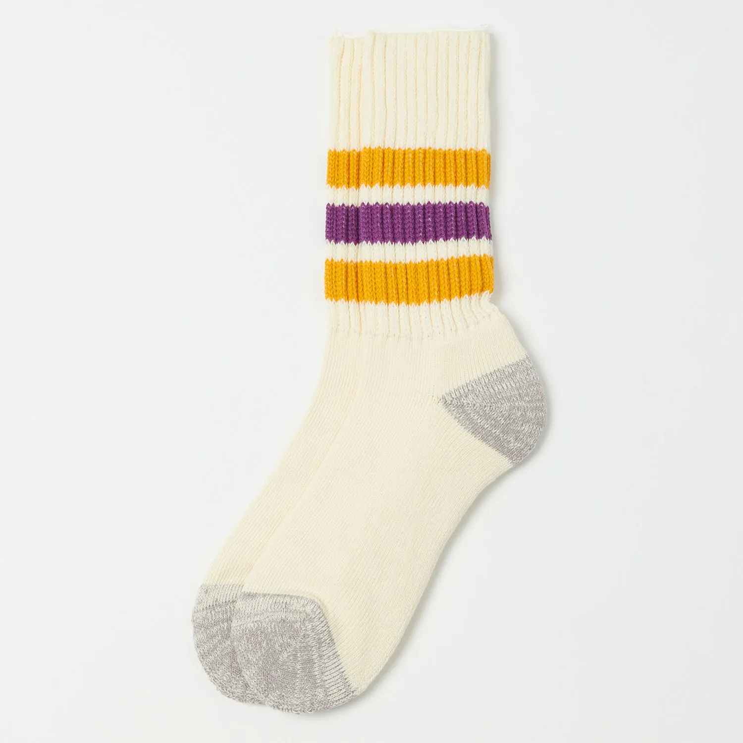 RoToTo Coarse Ribbed Oldschool Crew Sock - Yellow/Purple sold by Son of a Stag