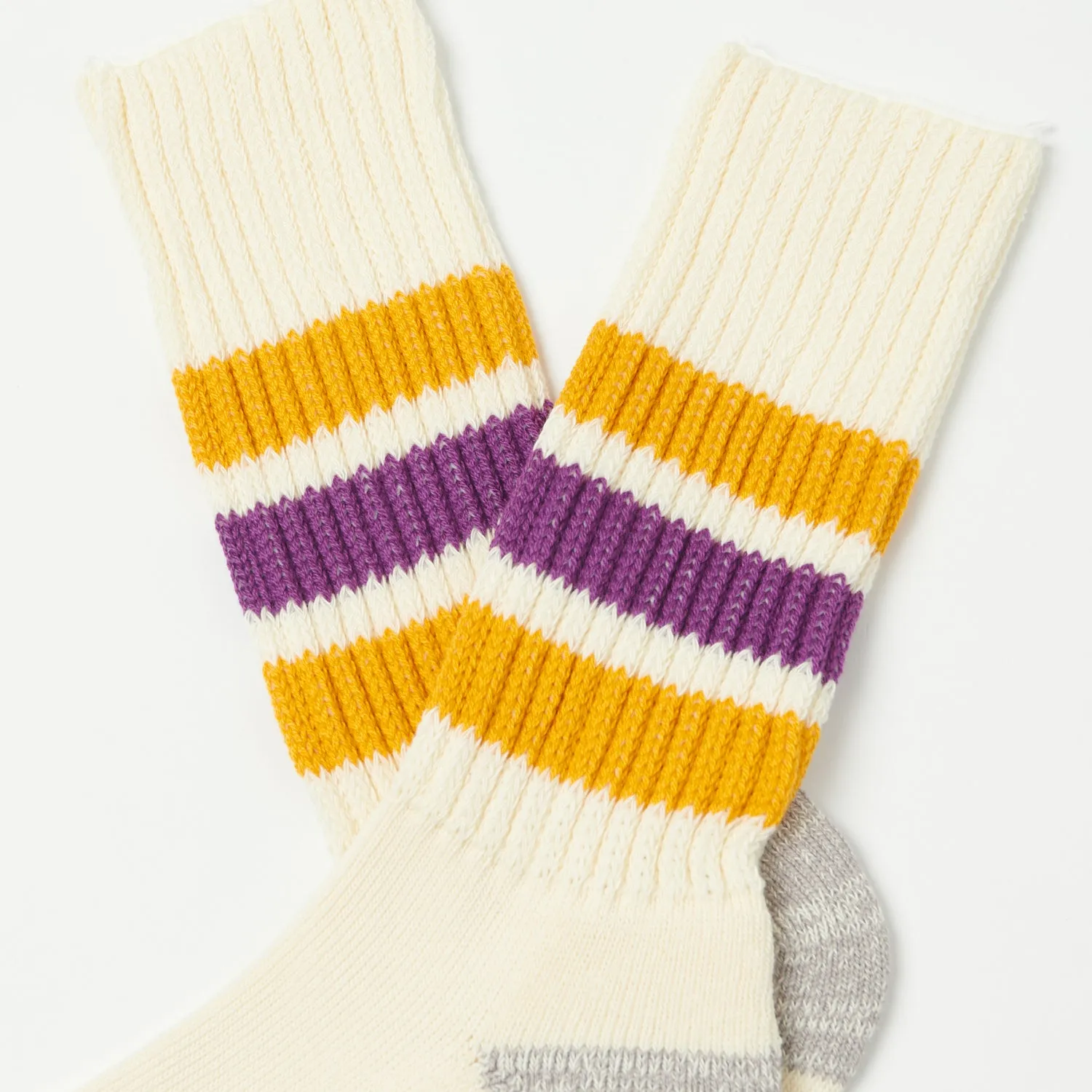 RoToTo Coarse Ribbed Oldschool Crew Sock - Yellow/Purple sold by Son of a Stag product image thumbnail 2