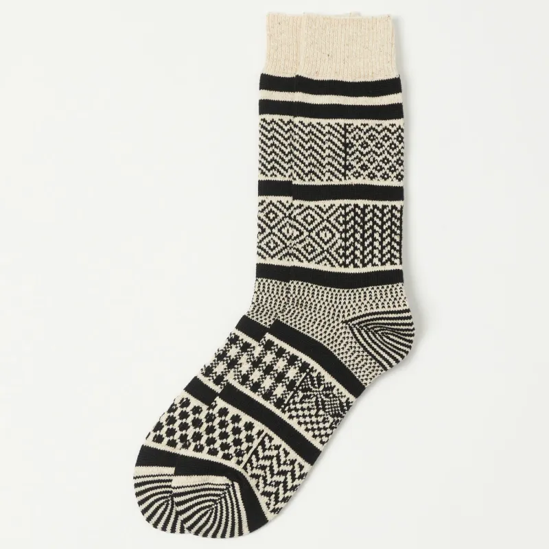 RoToTo Multi Jacquard Sock - Ivory/Black sold by Son of a Stag