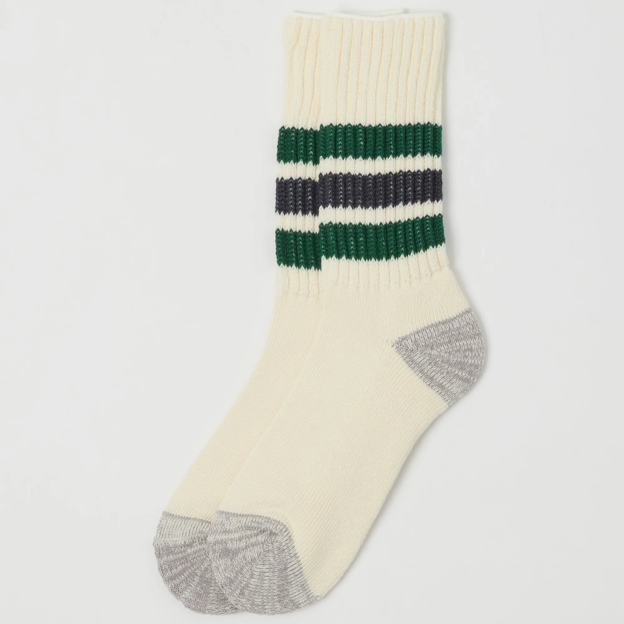 RoToTo Coarse Ribbed Oldschool Crew Sock - Green/Charcoal sold by Son of a Stag