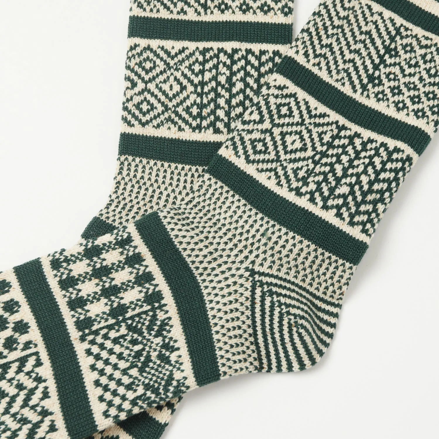 RoToTo Multi Jacquard Sock - Ivory/Dark Green sold by Son of a Stag product image thumbnail 2