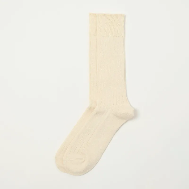 RoToTo Linen Cotton Ribbed Crew Sock - Ecru sold by Son of a Stag