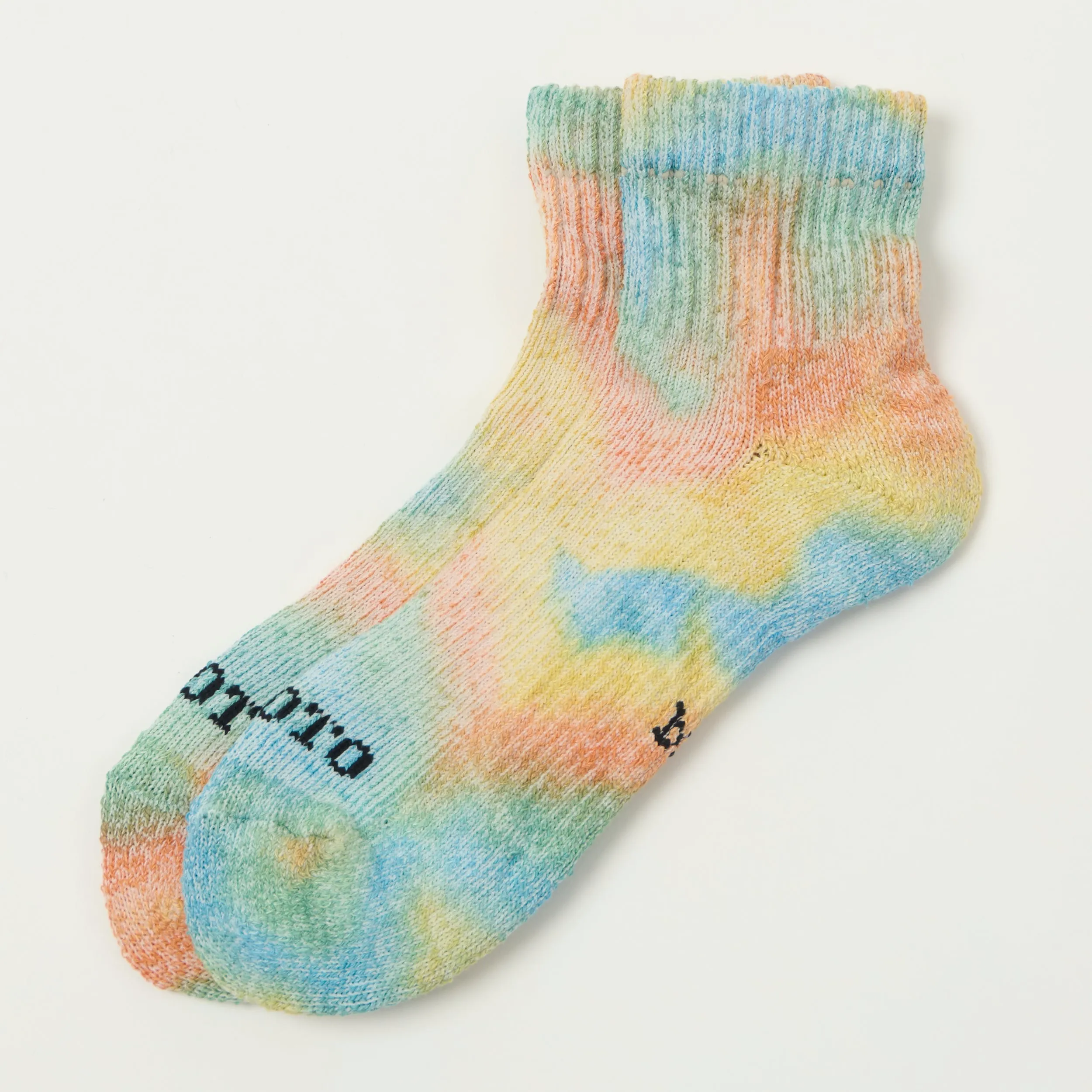 RoToTo Tie Dye Organic Cotton Pile Ankle Sock - Orange/Light Blue/Light Yellow sold by Son of a Stag