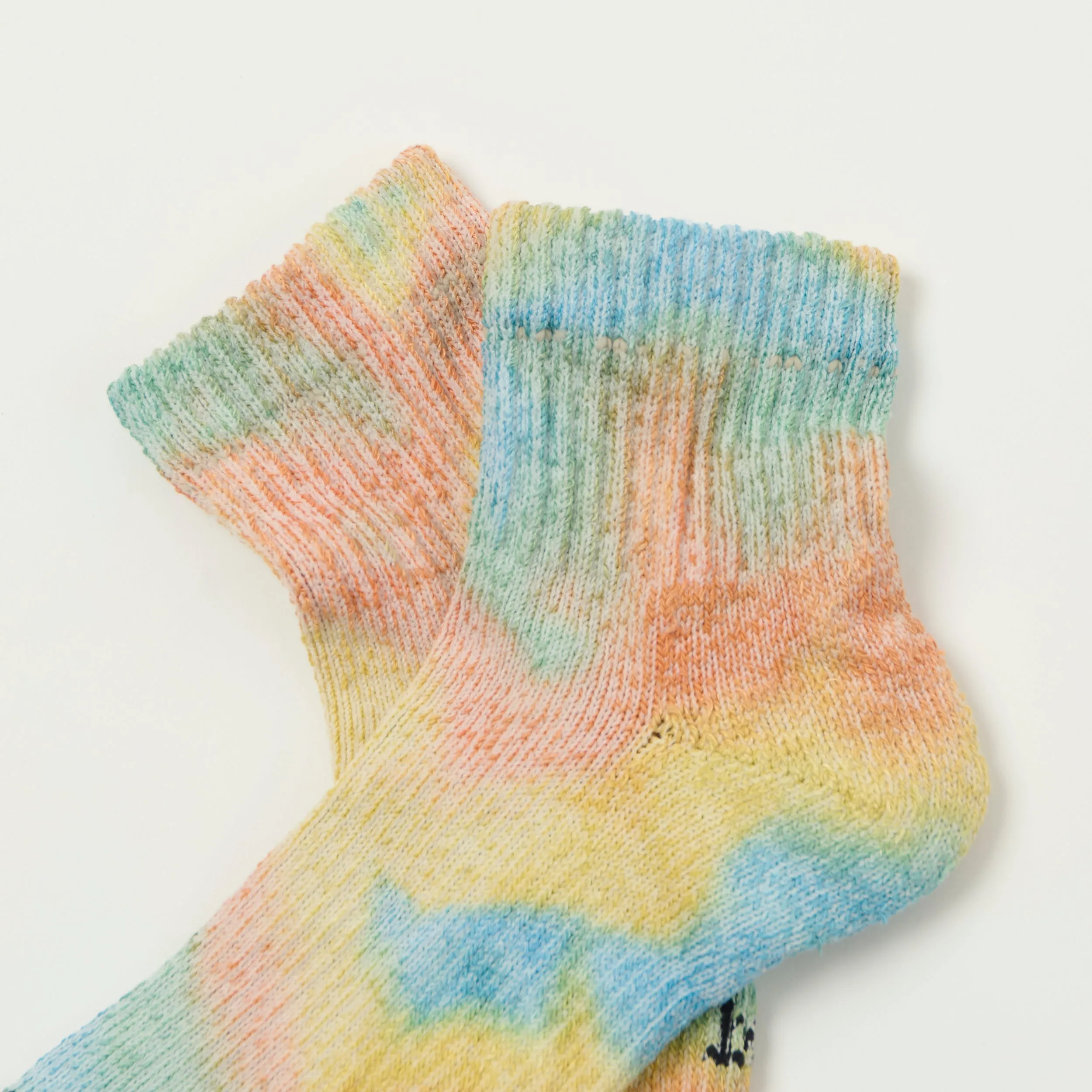 RoToTo Tie Dye Organic Cotton Pile Ankle Sock - Orange/Light Blue/Light Yellow sold by Son of a Stag product image thumbnail 2