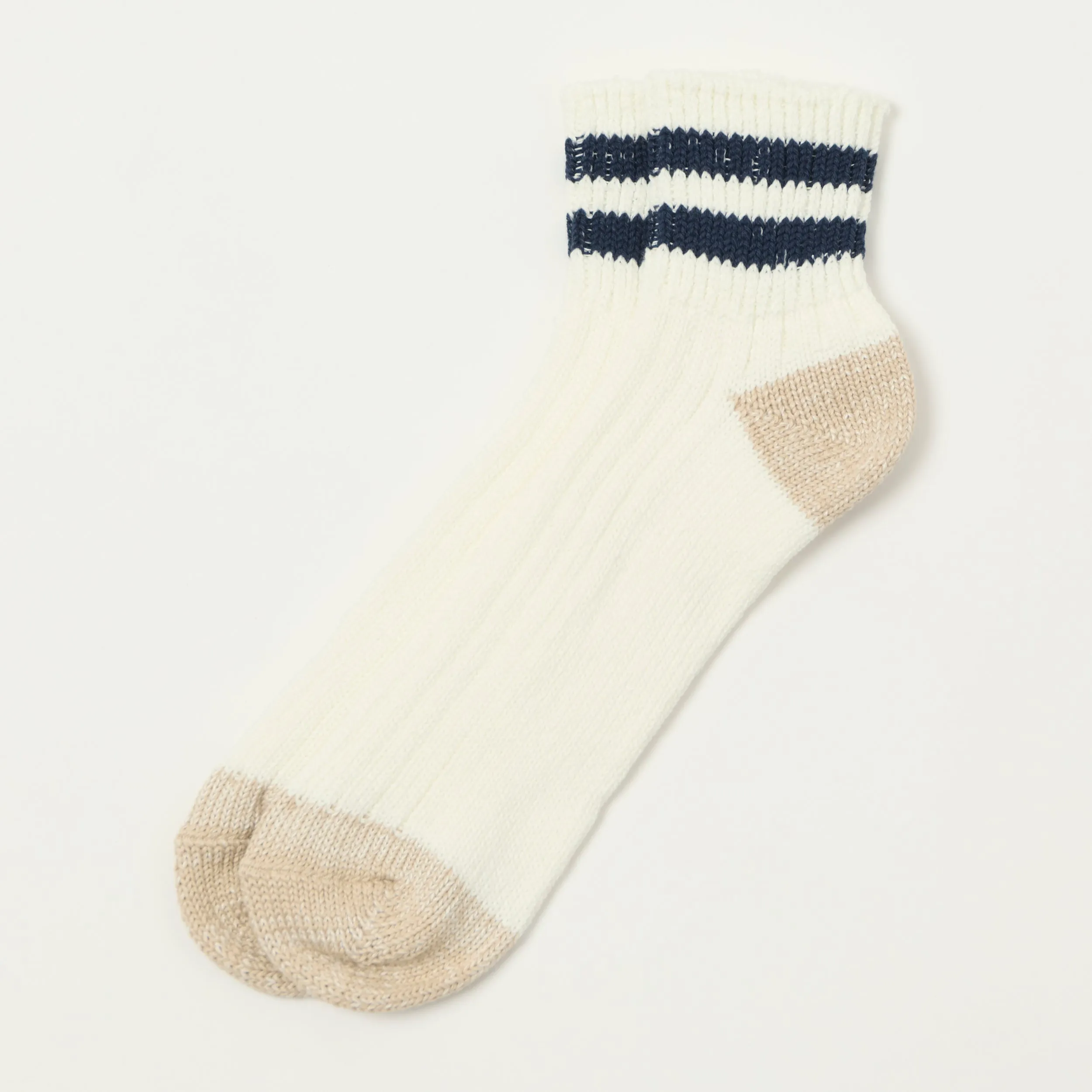 RoToTo Old School Ribbed Ankle Sock - White/Navy sold by Son of a Stag