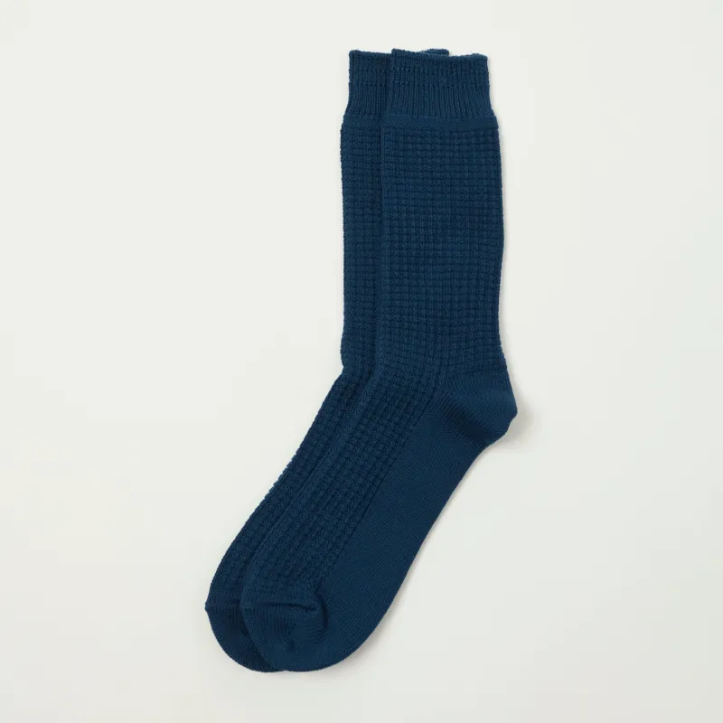 RoToTo Cotton Waffle Crew Sock - Dull Blue sold by Son of a Stag