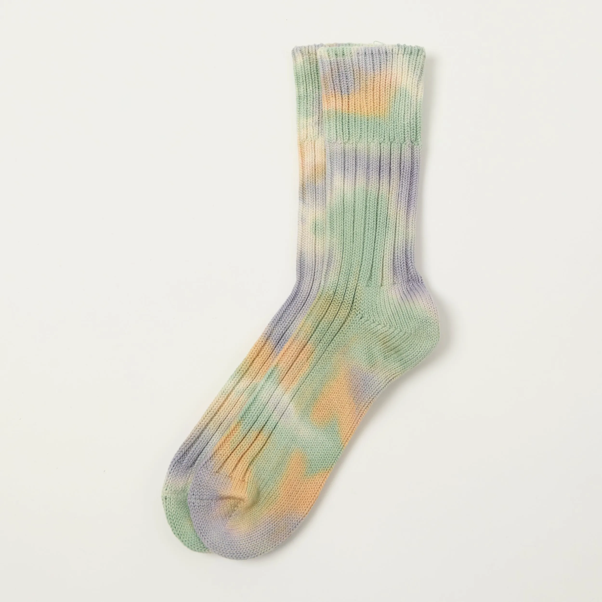 RoToTo Tie Dye Chunky Ribbed Crew Sock - Green/Light Pink/Purple sold by Son of a Stag