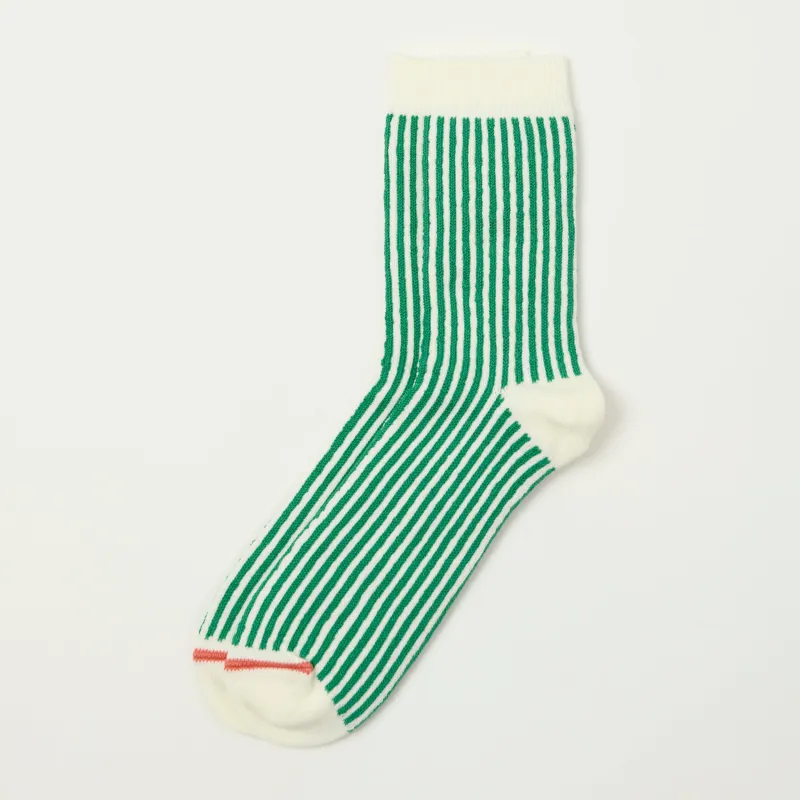 RoToTo Vertical Stripe Sock - White/Green sold by Son of a Stag