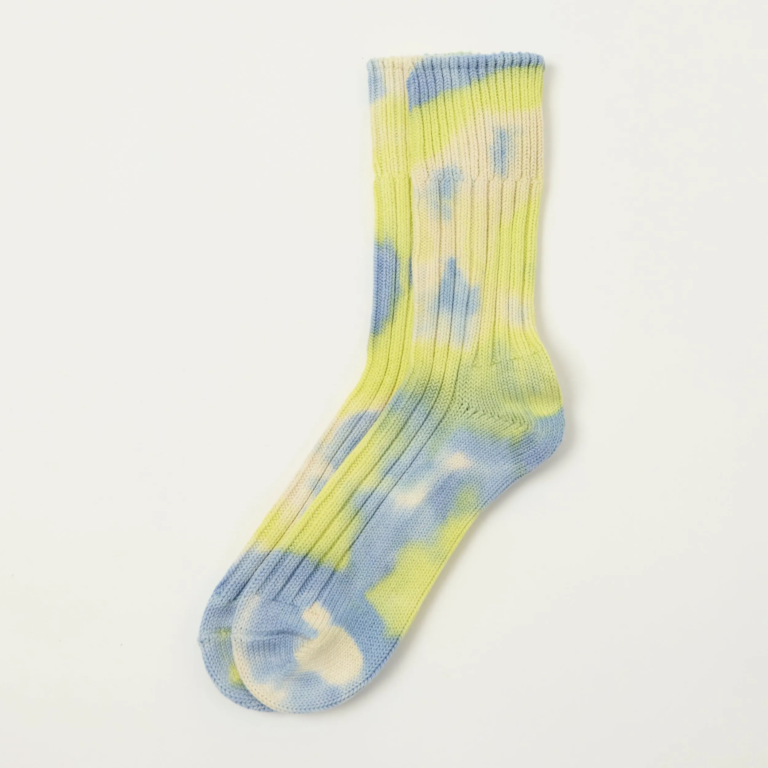 RoToTo Tie Dye Chunky Ribbed Crew Sock - Lime/Blue sold by Son of a Stag