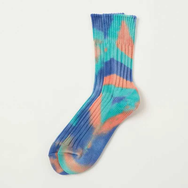 RoToTo Tie Dye Chunky Ribbed Crew Sock - Blue/Orange sold by Son of a Stag