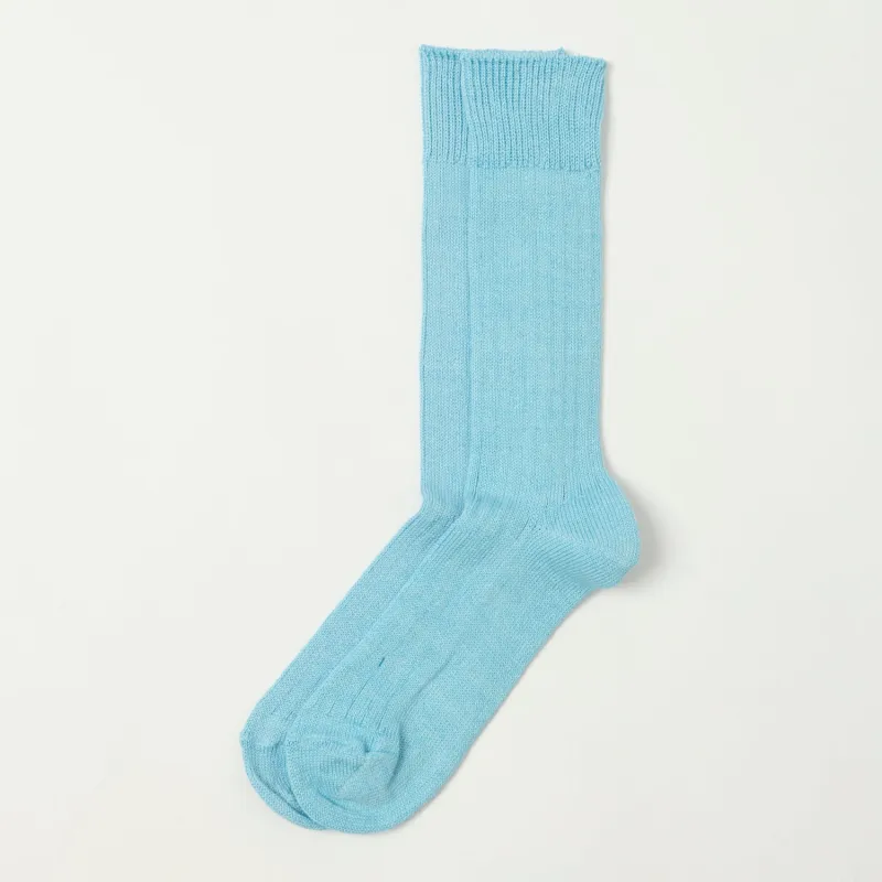 RoToTo Linen Cotton Ribbed Crew Sock - Sky Blue sold by Son of a Stag
