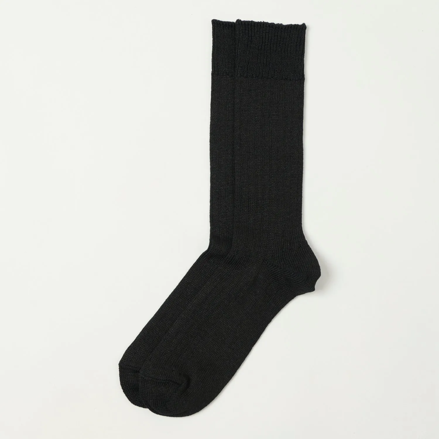 RoToTo Linen Cotton Ribbed Crew Sock - Black sold by Son of a Stag