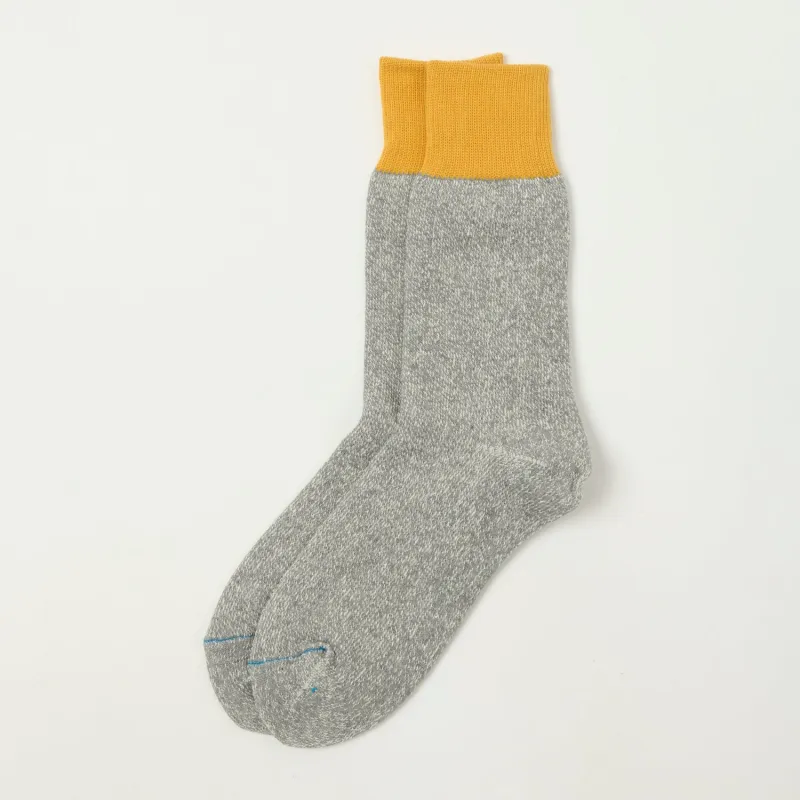 RoToTo Silk & Cotton Double Face Crew Sock - Dark Yellow/Grey sold by Son of a Stag