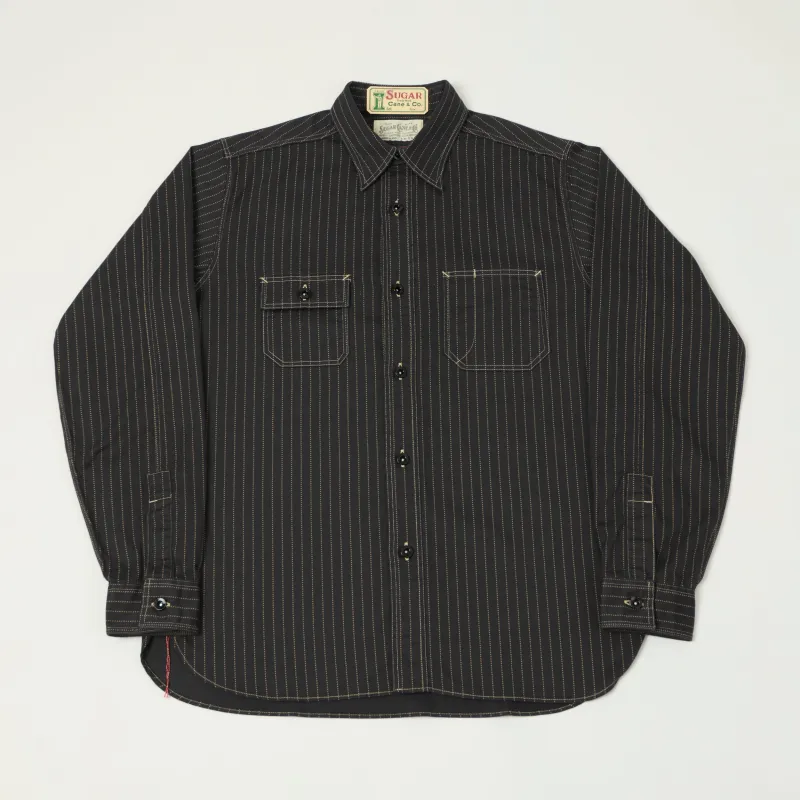 Sugar Cane Wabash Stripe Work Shirt - Black made by Sugar Cane
