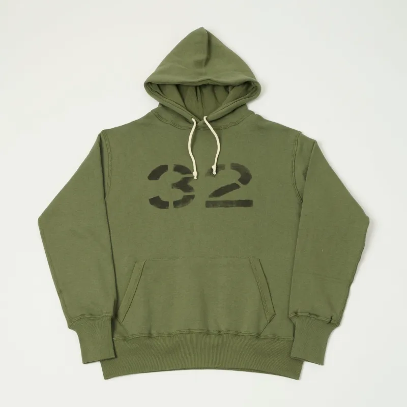 Warehouse & Co 450 'No 32' Two Needle Hooded Sweatshirt - OD Green sold by Son of a Stag