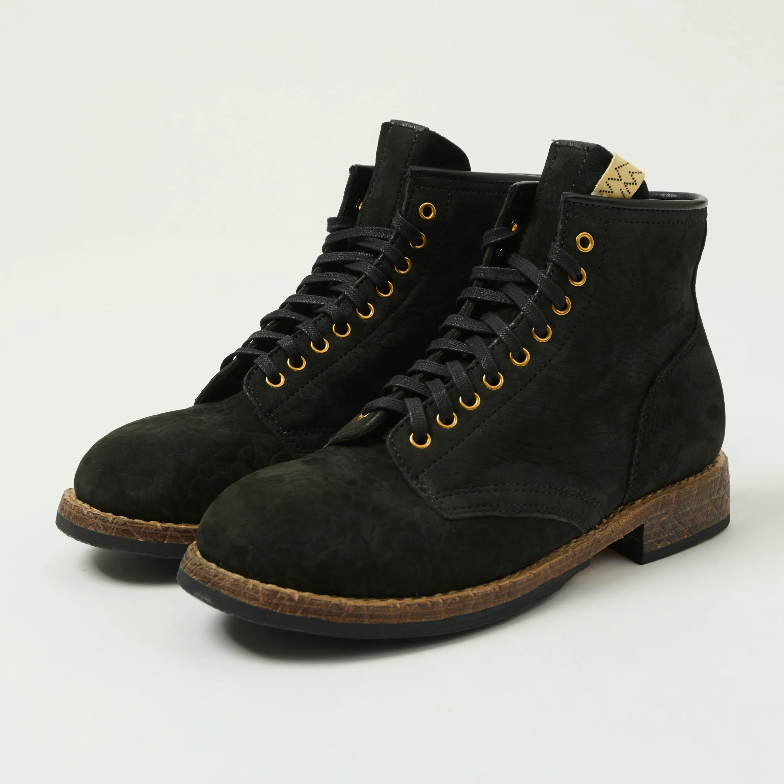 visvim 'Brigadier Mid Folk' Lambskin Roughout Boot - Black sold by Son of a Stag