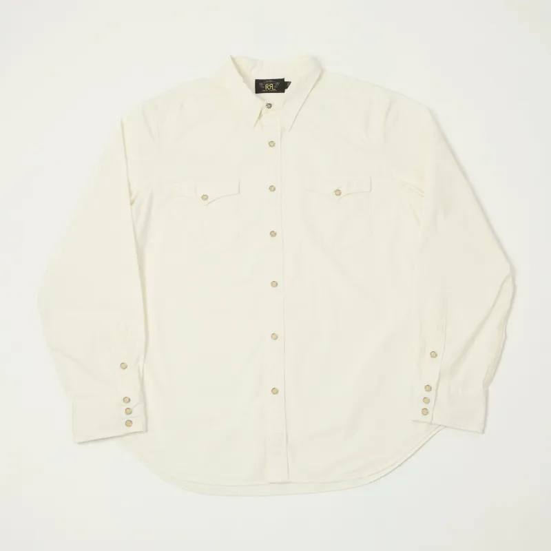 RRL Slim Fit Poplin Western Shirt - White sold by Son of a Stag