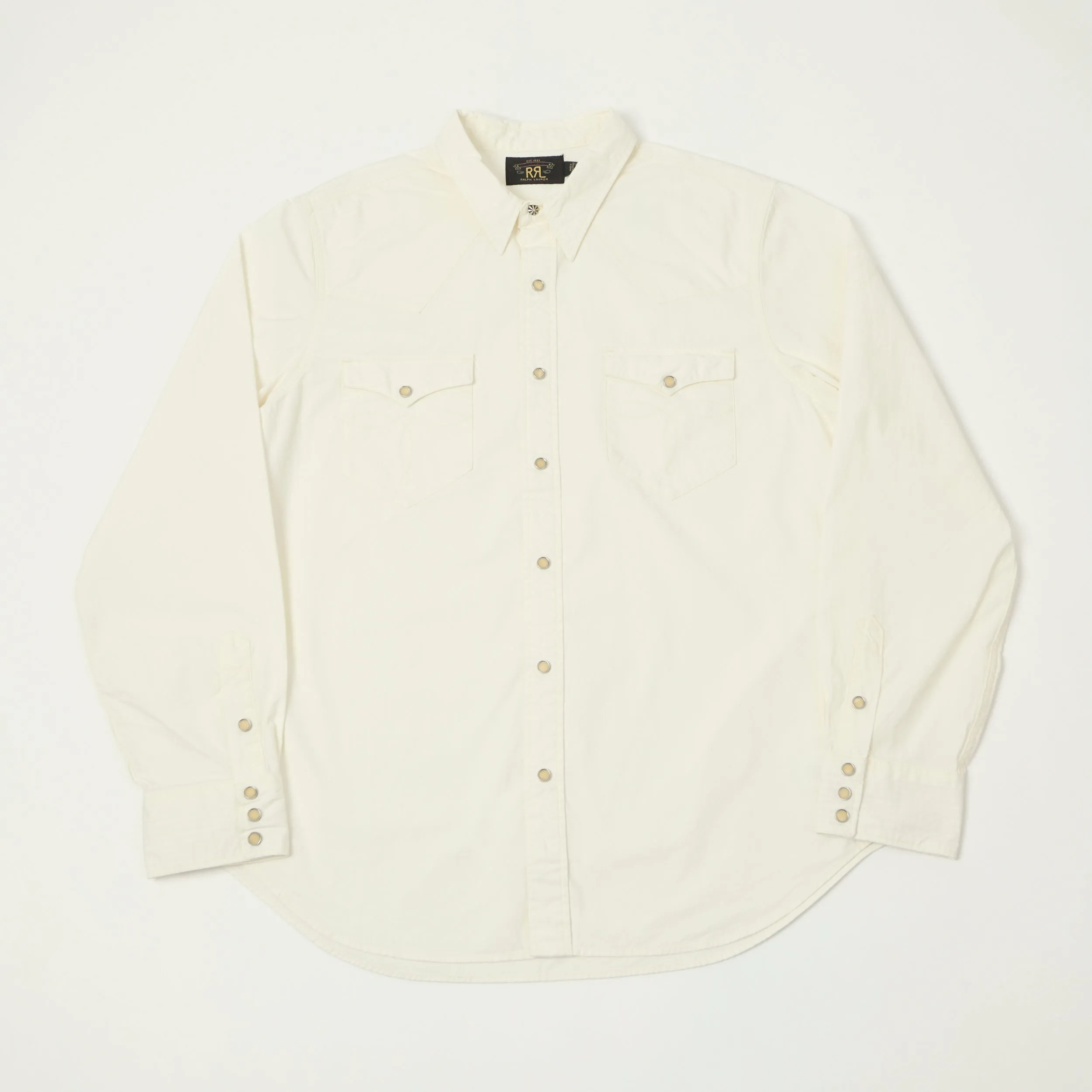 RRL Slim Fit Poplin Western Shirt - White sold by Son of a Stag