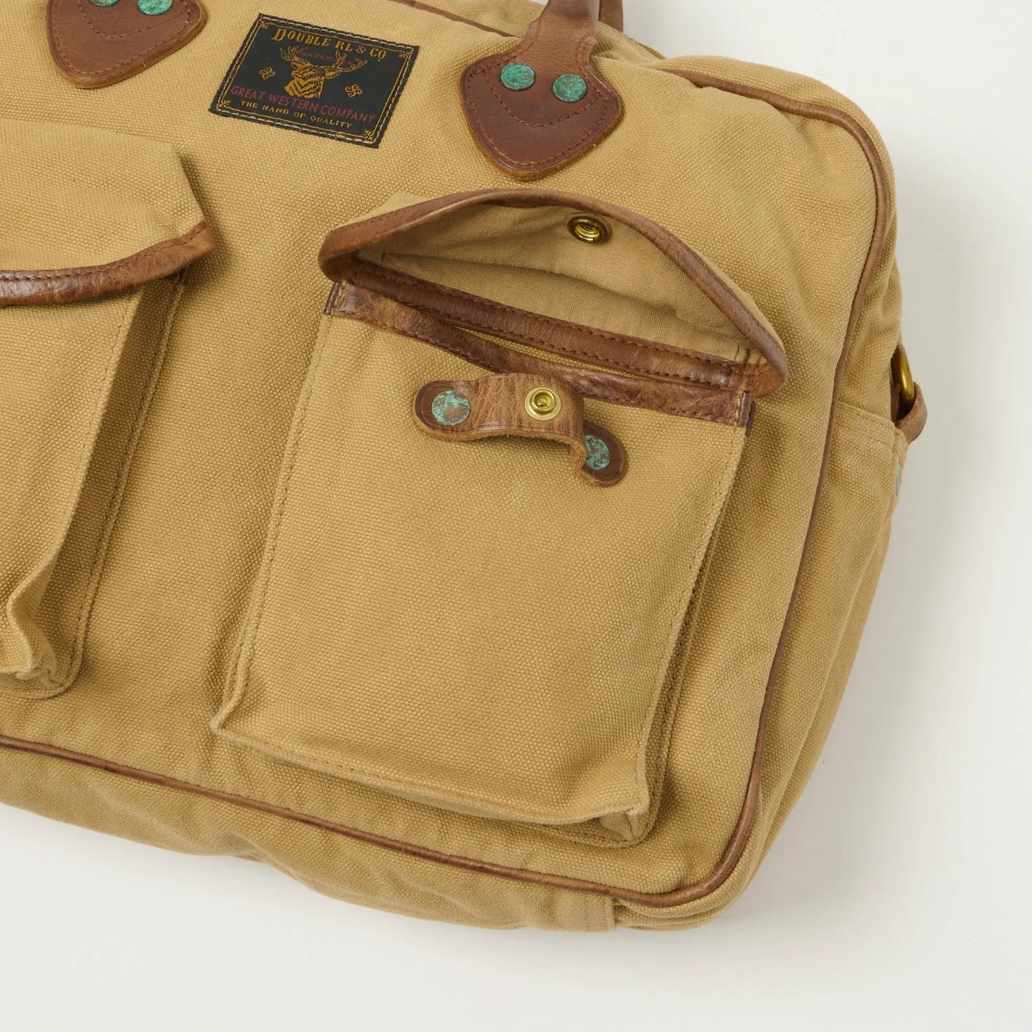 RRL Leather-Trim Canvas Briefcase - Khaki/Brown sold by Son of a Stag product image thumbnail 4