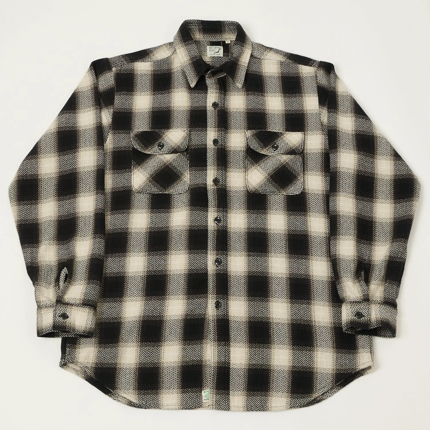 orSlow Herringbone Buffalo Check Flannel Shirt - Black/White sold by Son of a Stag
